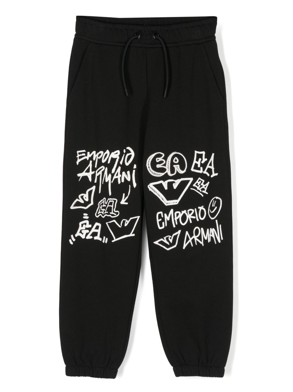 Emporio Armani Kids logo印花运动裤 - 黑色