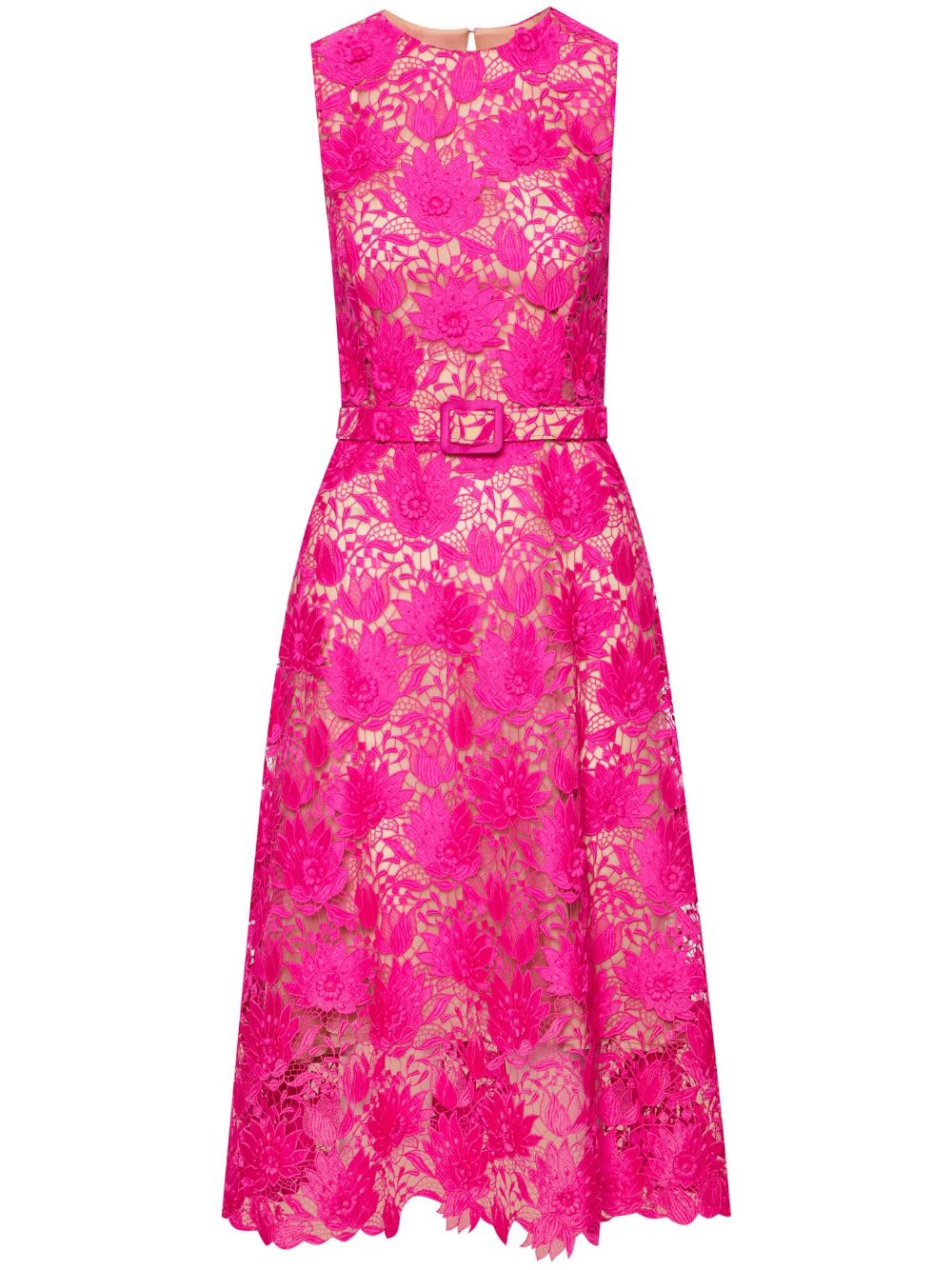 Oscar de la Renta Water Lily 凸花蕾丝中长连衣裙 - 粉色