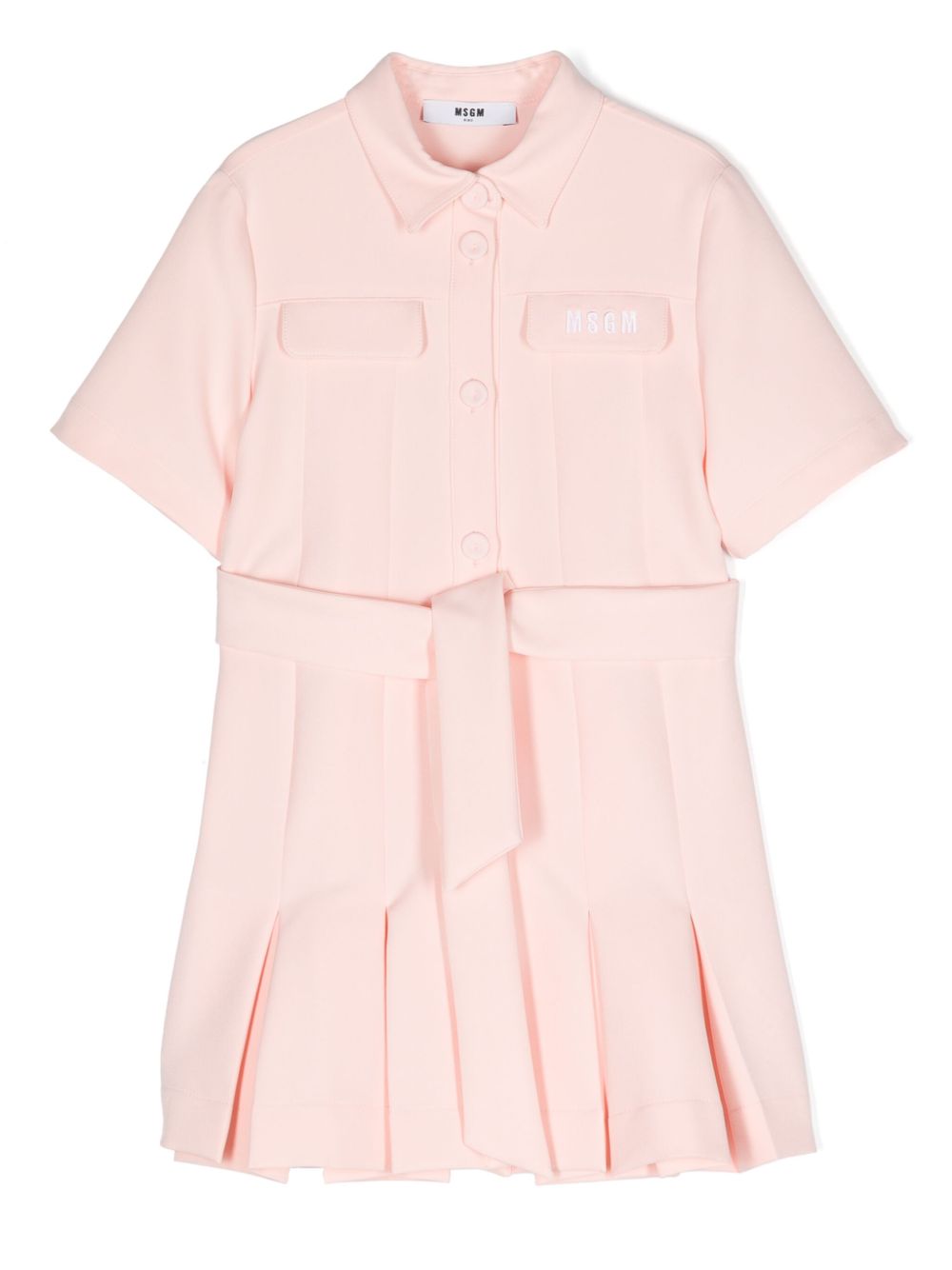 MSGM Kids logo刺绣百褶连衣裙 - 粉色