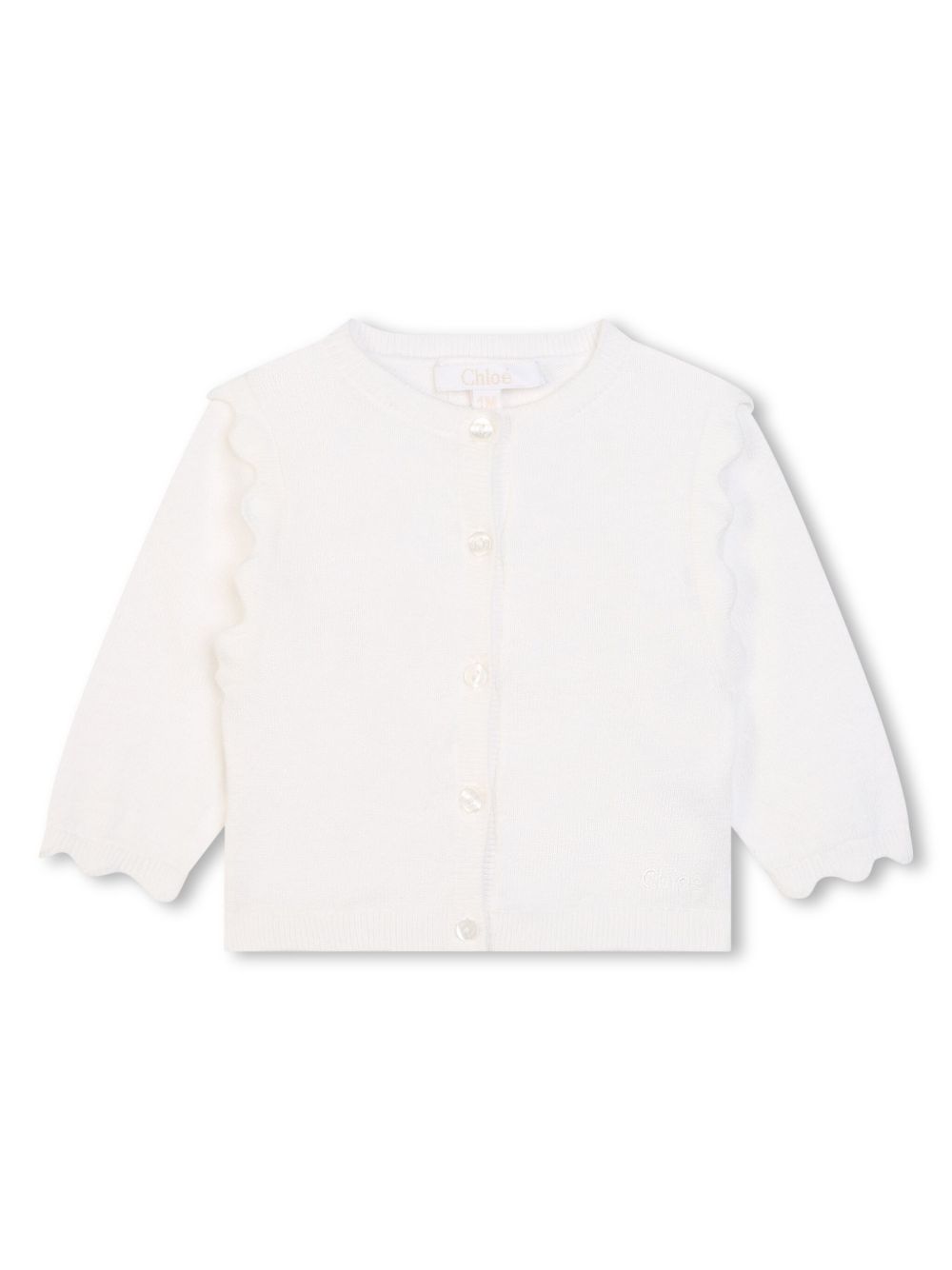 Chloé Kids 扇贝边圆领开衫 - 白色