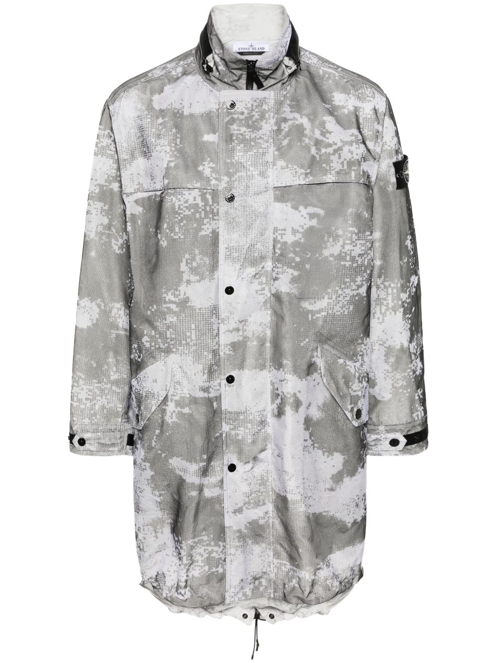 Stone Island 罗盘徽章网纱层搭设计派克大衣 - 灰色