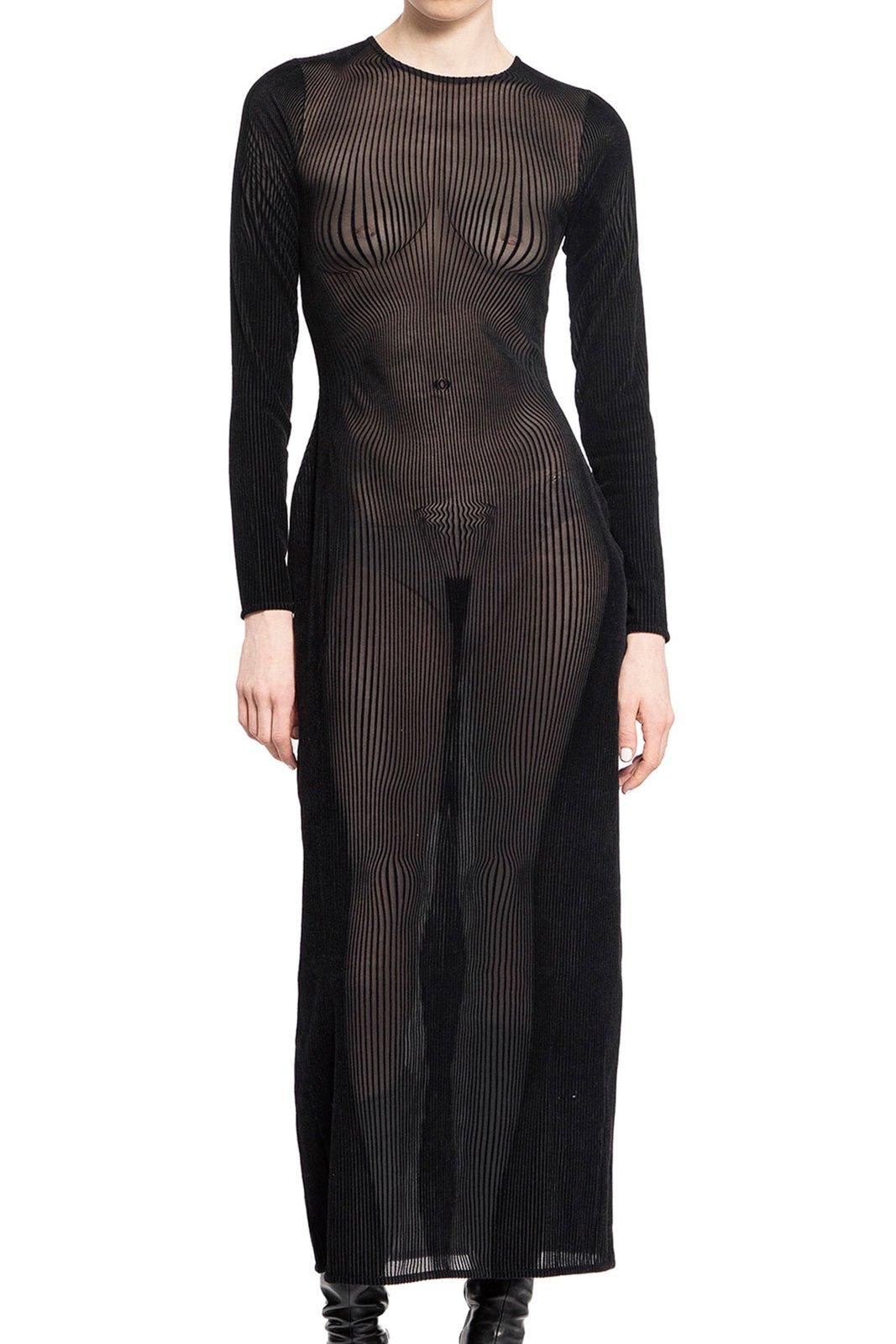 Jean Paul Gaultier 幻彩细条纹网眼纱中长款连衣裙