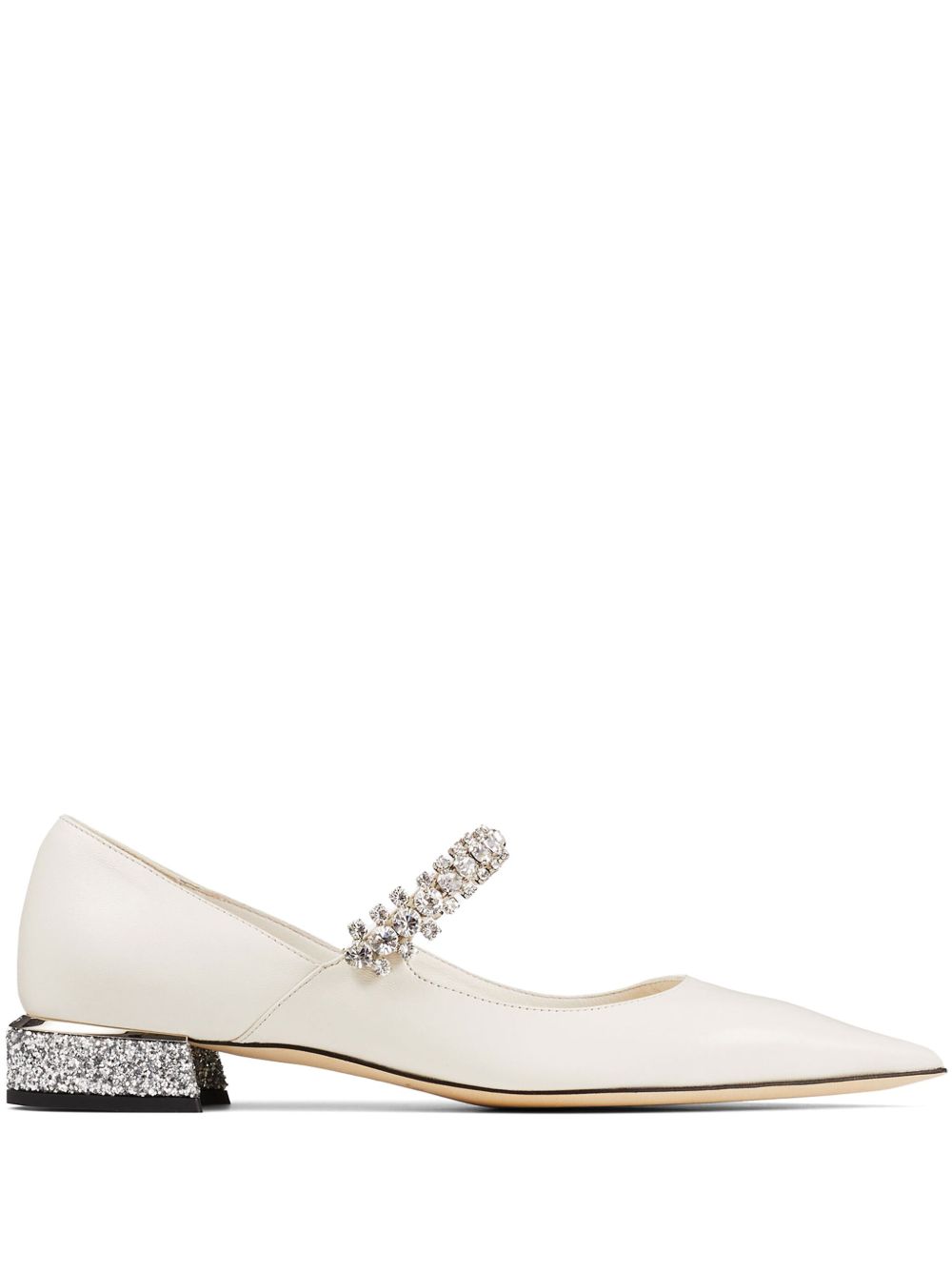 Jimmy Choo Bing 晶饰袢带芭蕾平底鞋 - 白色