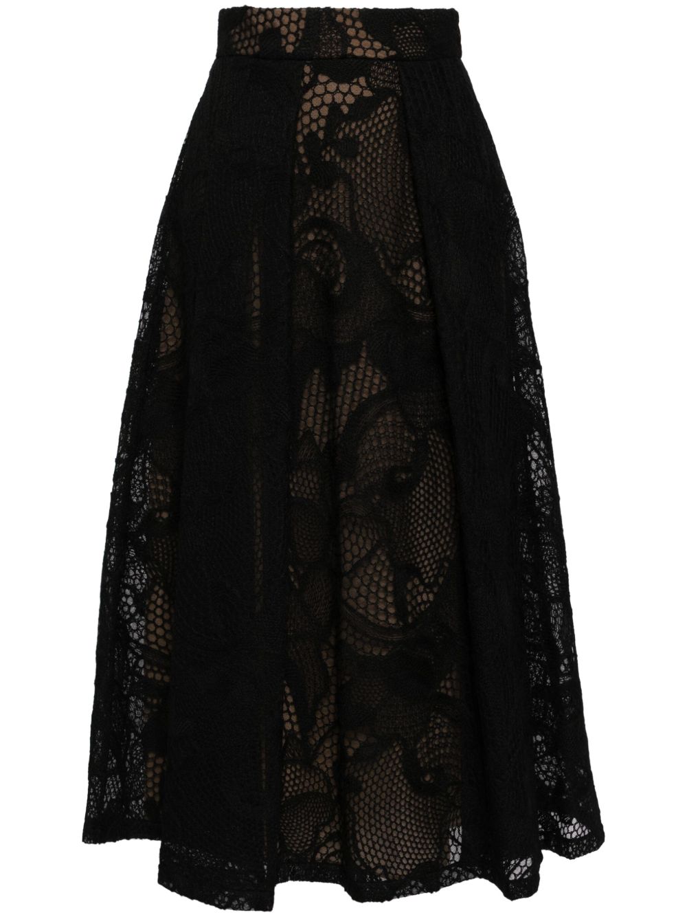 Elie Saab 刺绣中长半身裙 - 黑色