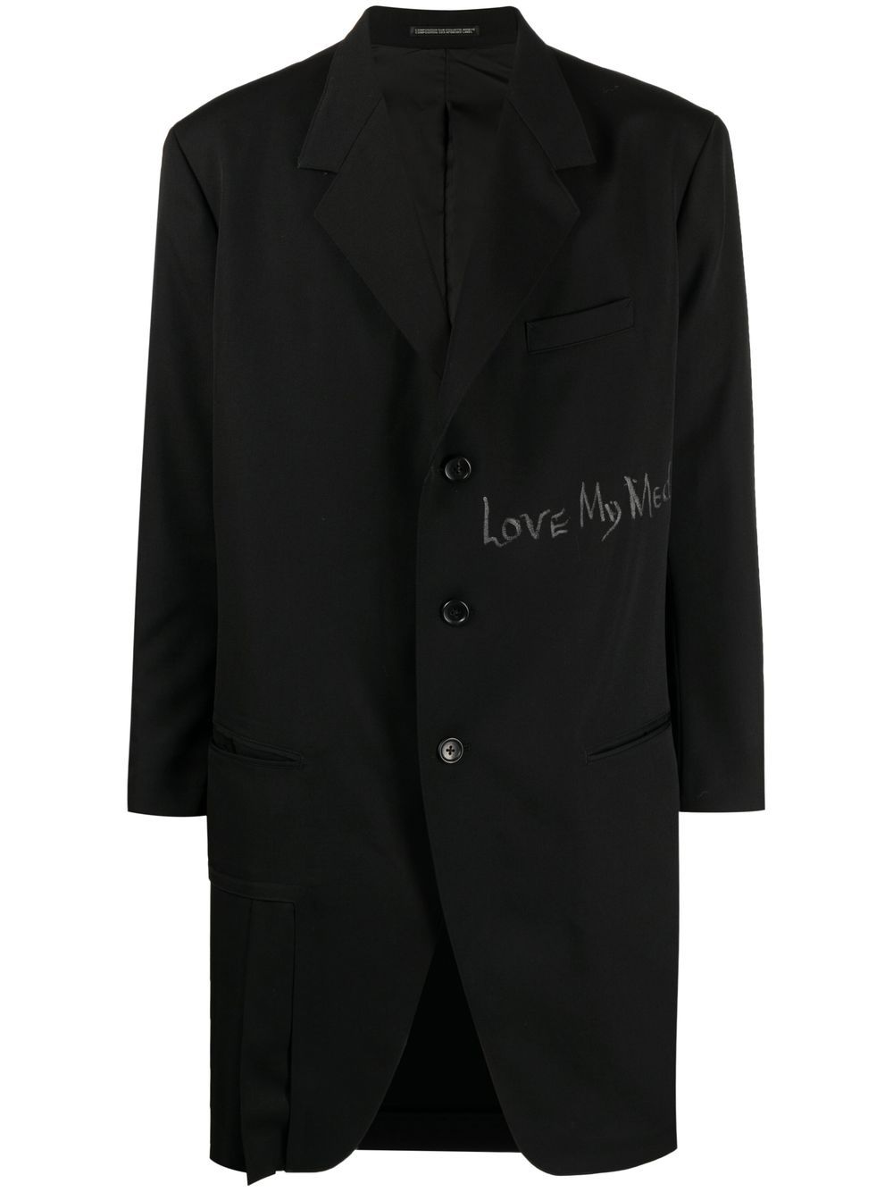 Yohji Yamamoto 梯形翻领羊毛外套 - 黑色