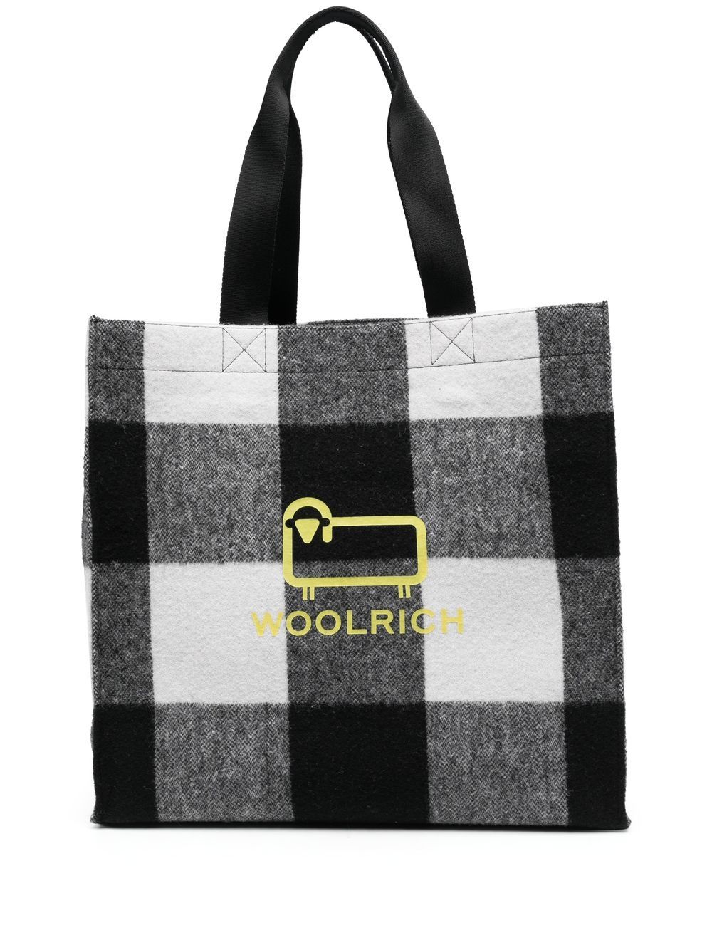 Woolrich logo印花格纹手提包 - 黑色