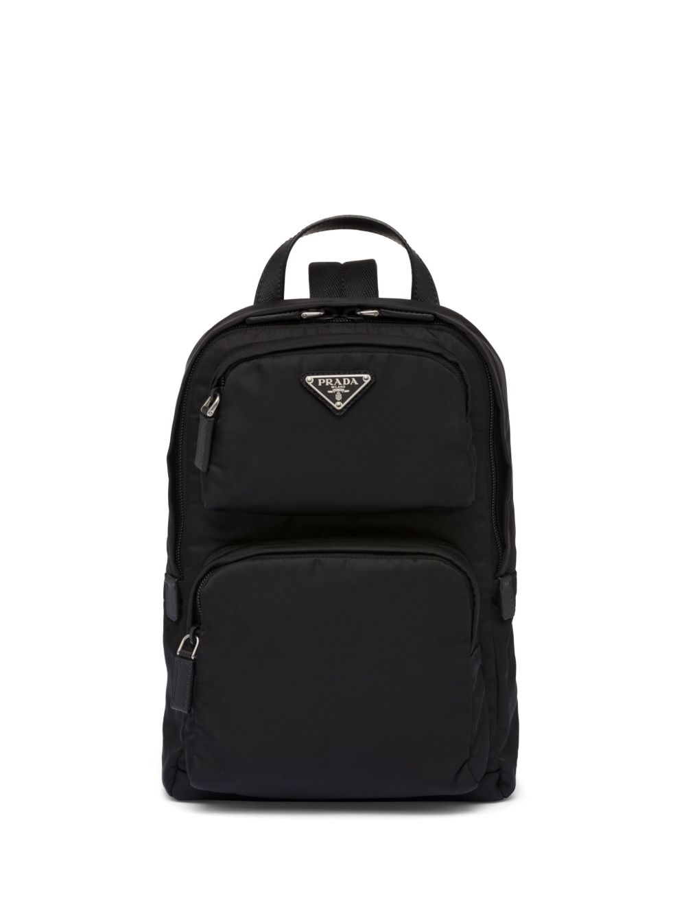 Prada 三角形logo珐琅双肩包 - 黑色