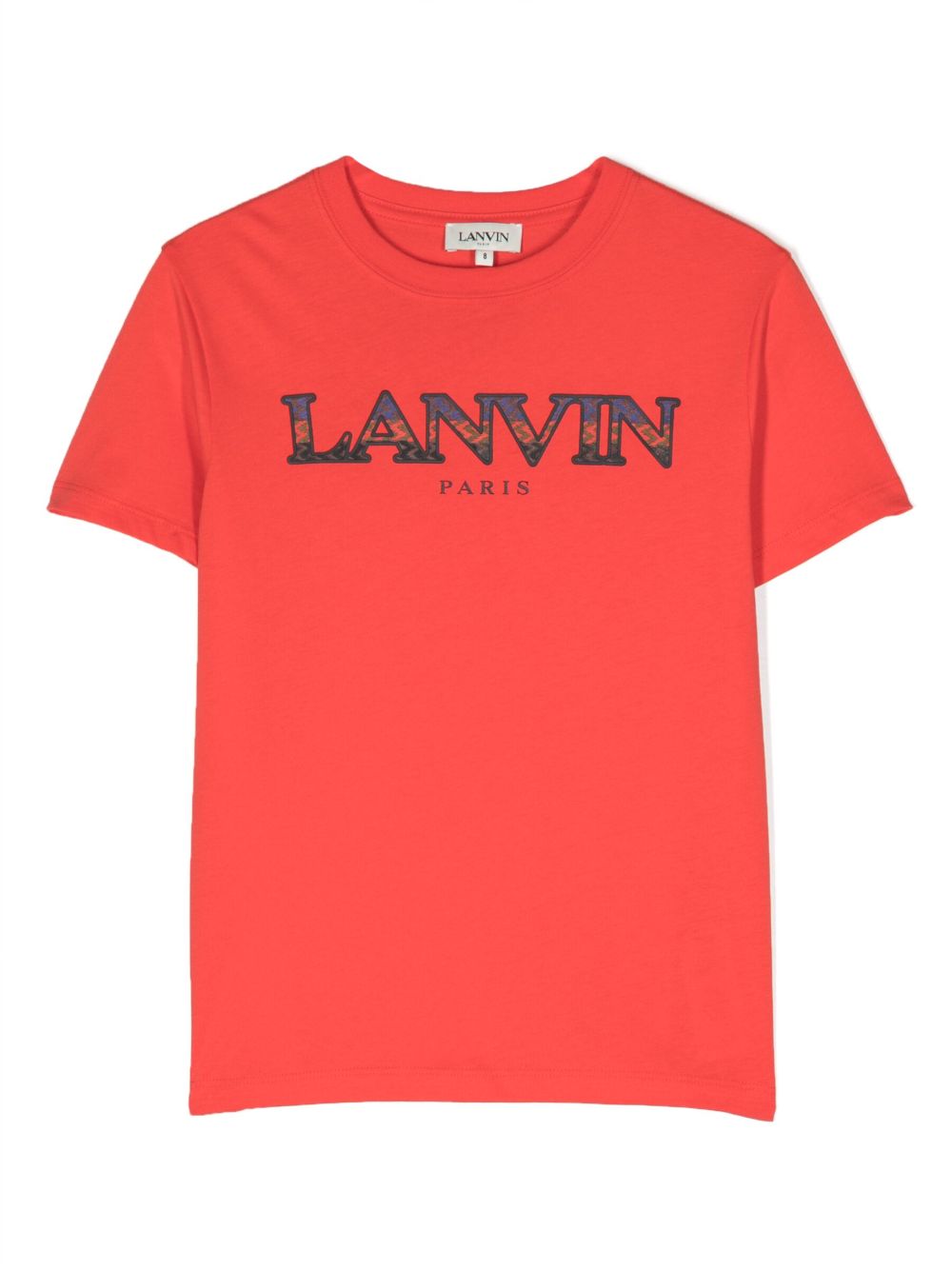 Lanvin Enfant Curb logo刺绣T恤 - 红色