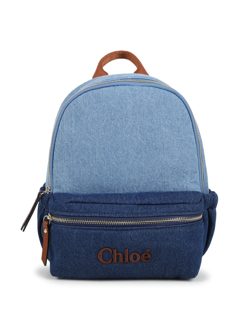 Chloé Kids logo刺绣棉双肩包 - 蓝色