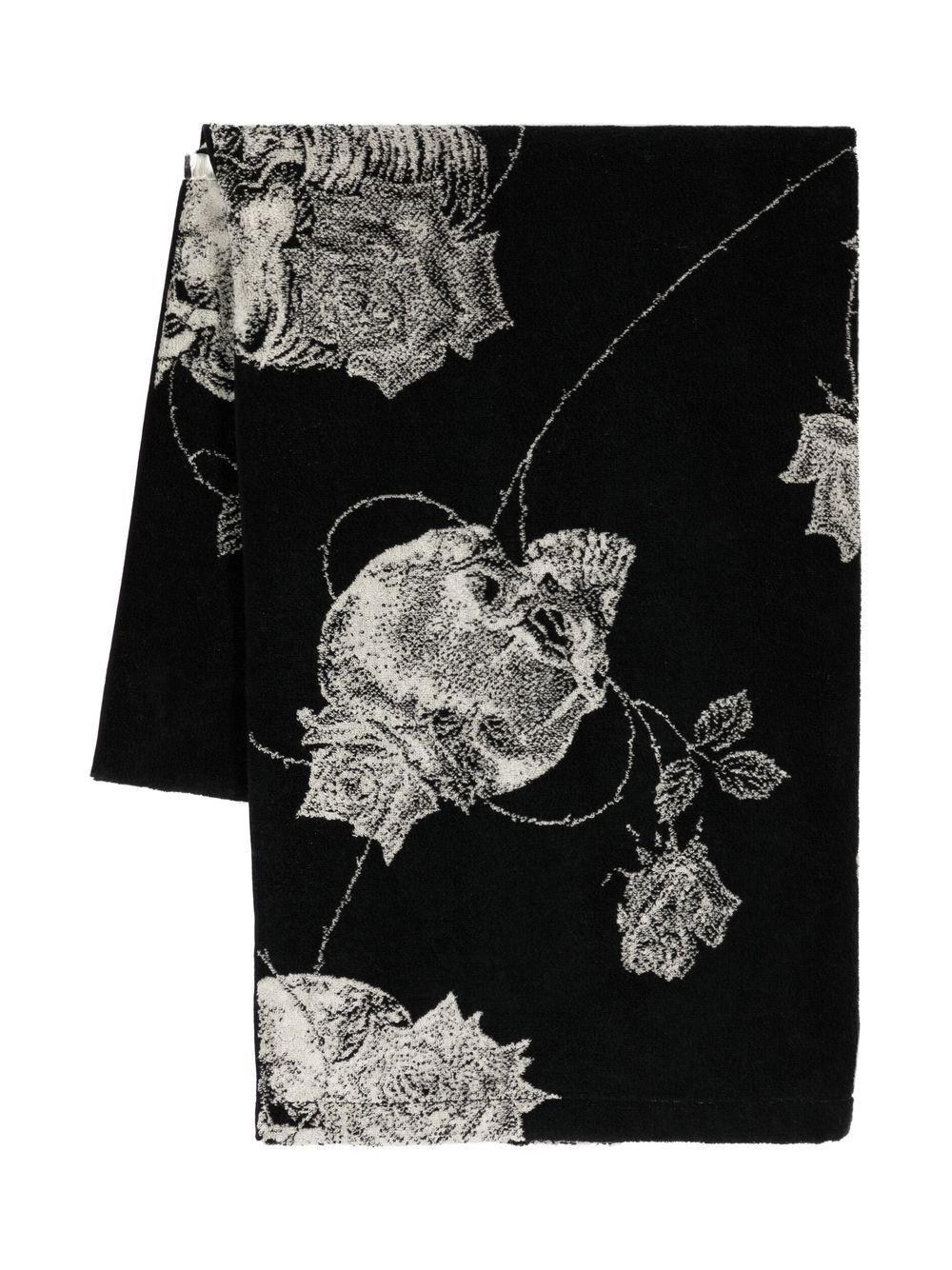 Yohji Yamamoto 对比花卉印花围巾 - 黑色