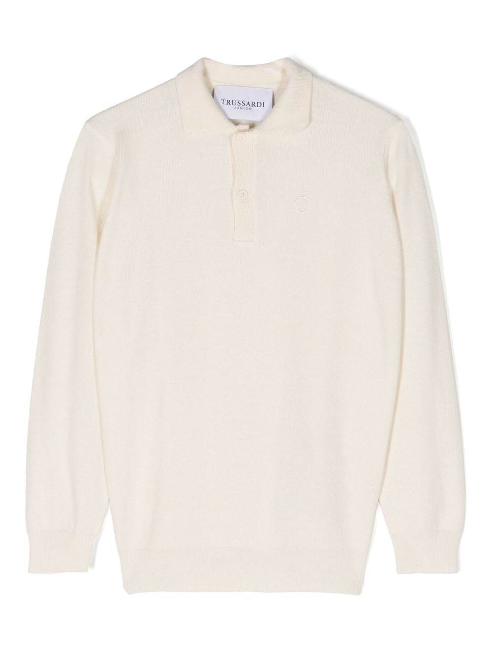 TRUSSARDI JUNIOR logo刺绣针织polo衫 - 白色