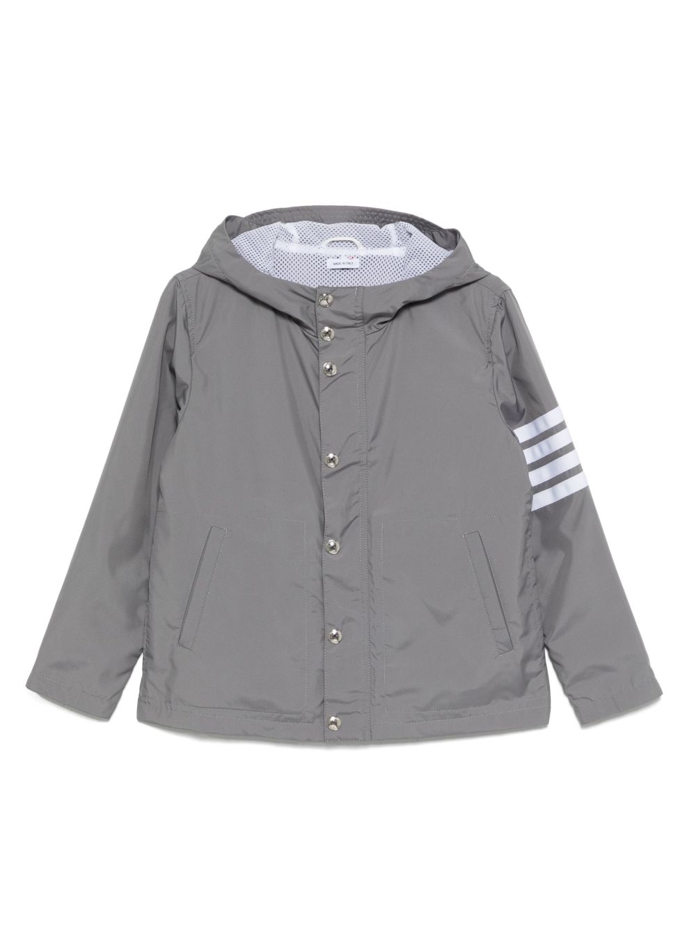 Thom Browne Kids 条纹袖连帽夹克 - 灰色