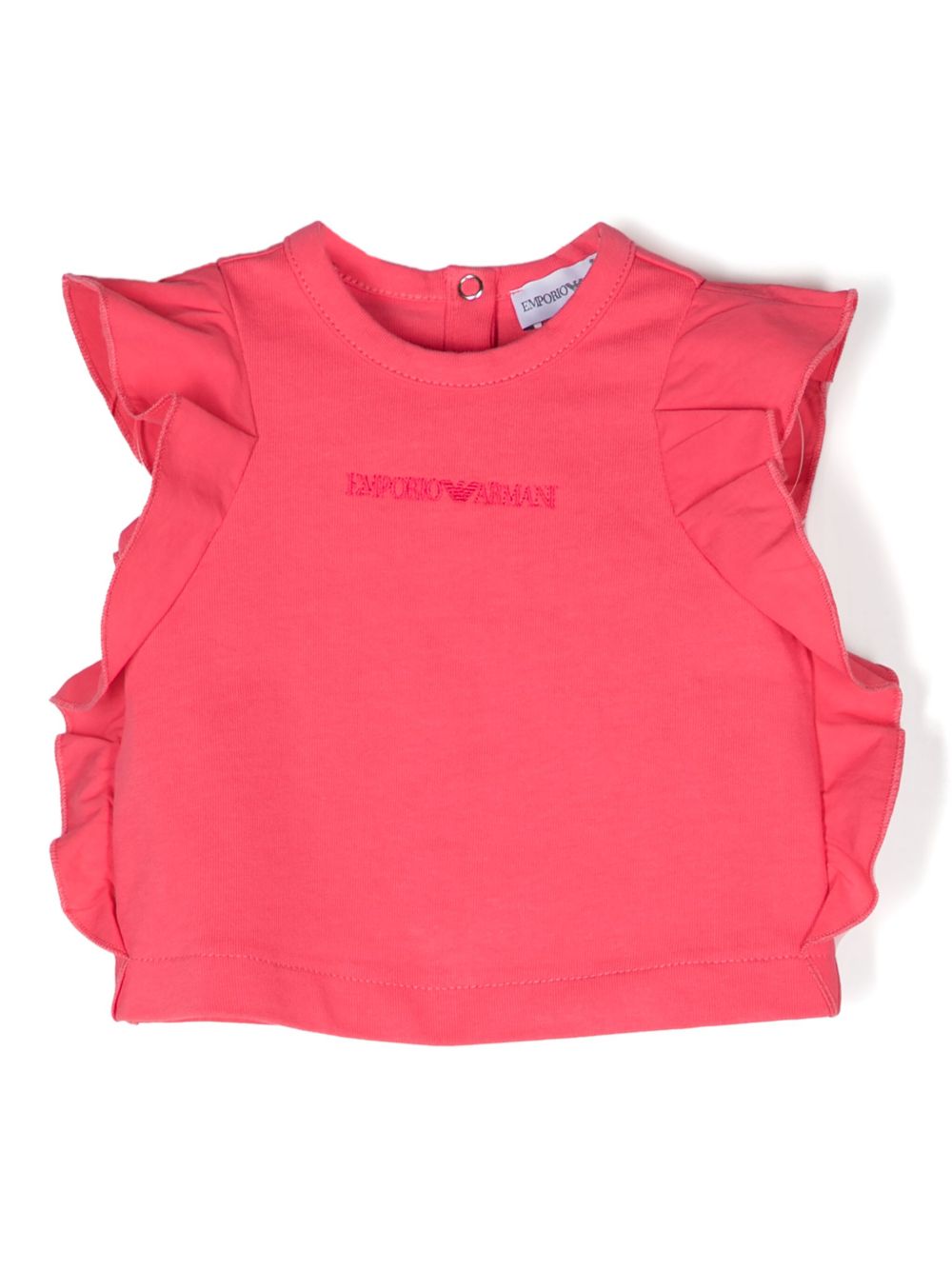 Emporio Armani Kids 刺绣logo荷叶边T恤 - 粉色