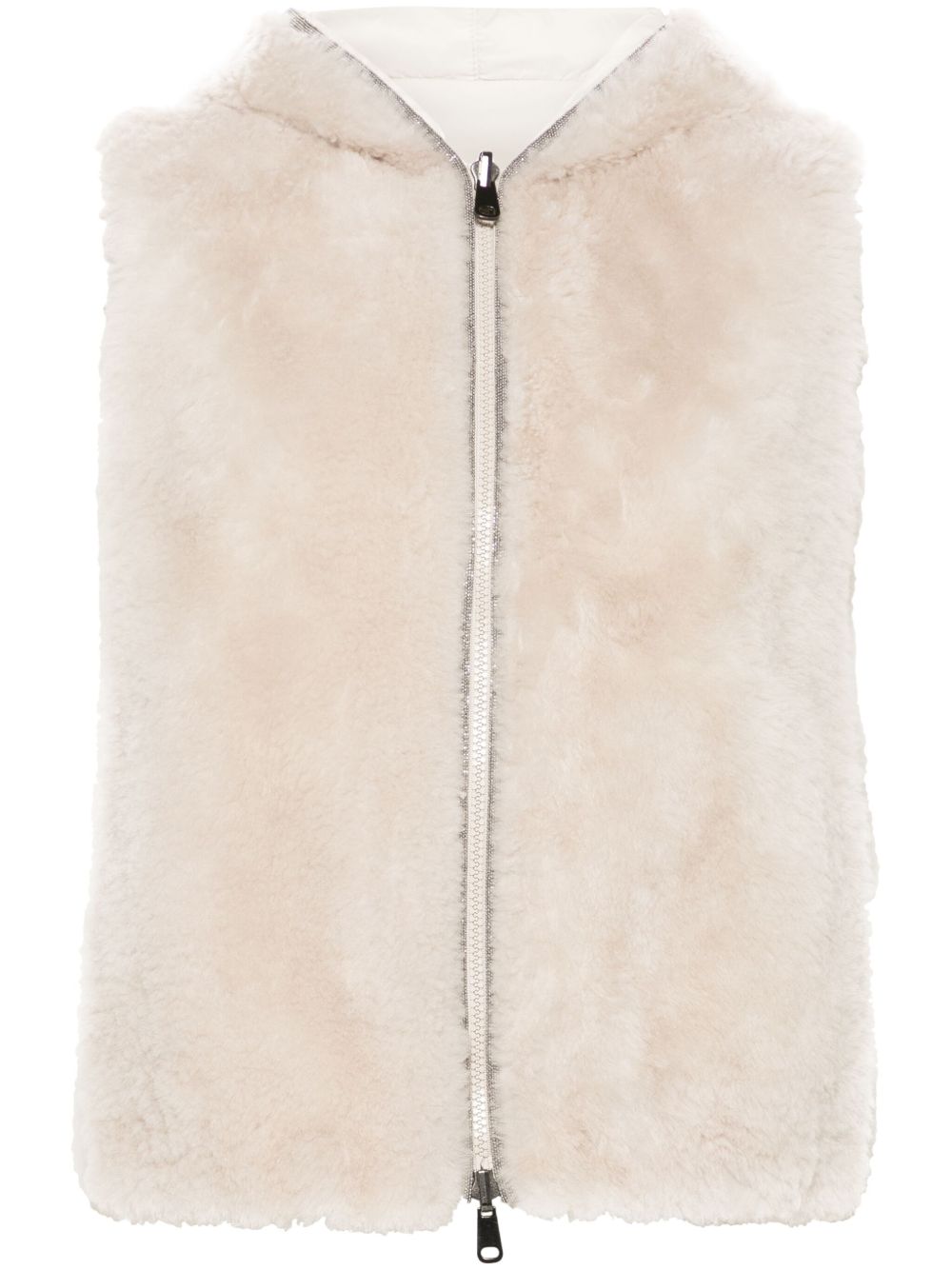 Brunello Cucinelli 人造皮草连帽马甲 - 中性色