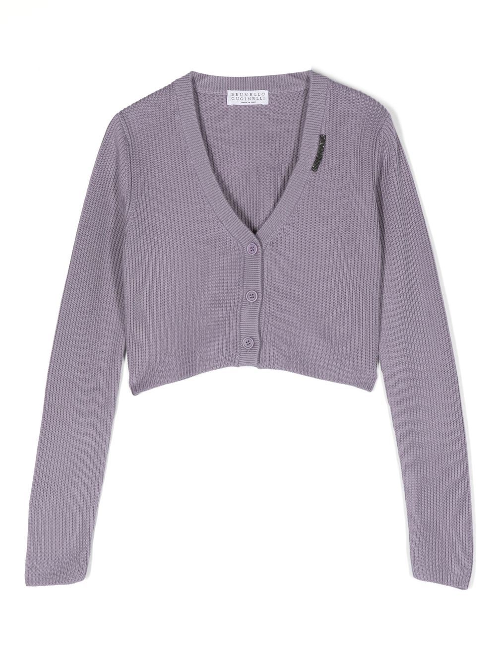 Brunello Cucinelli Kids Monili 珠饰细节开衫 - 紫色
