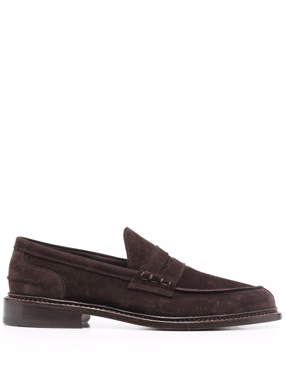 Tricker's 杏仁形鞋头绒面皮乐福鞋 - 褐色