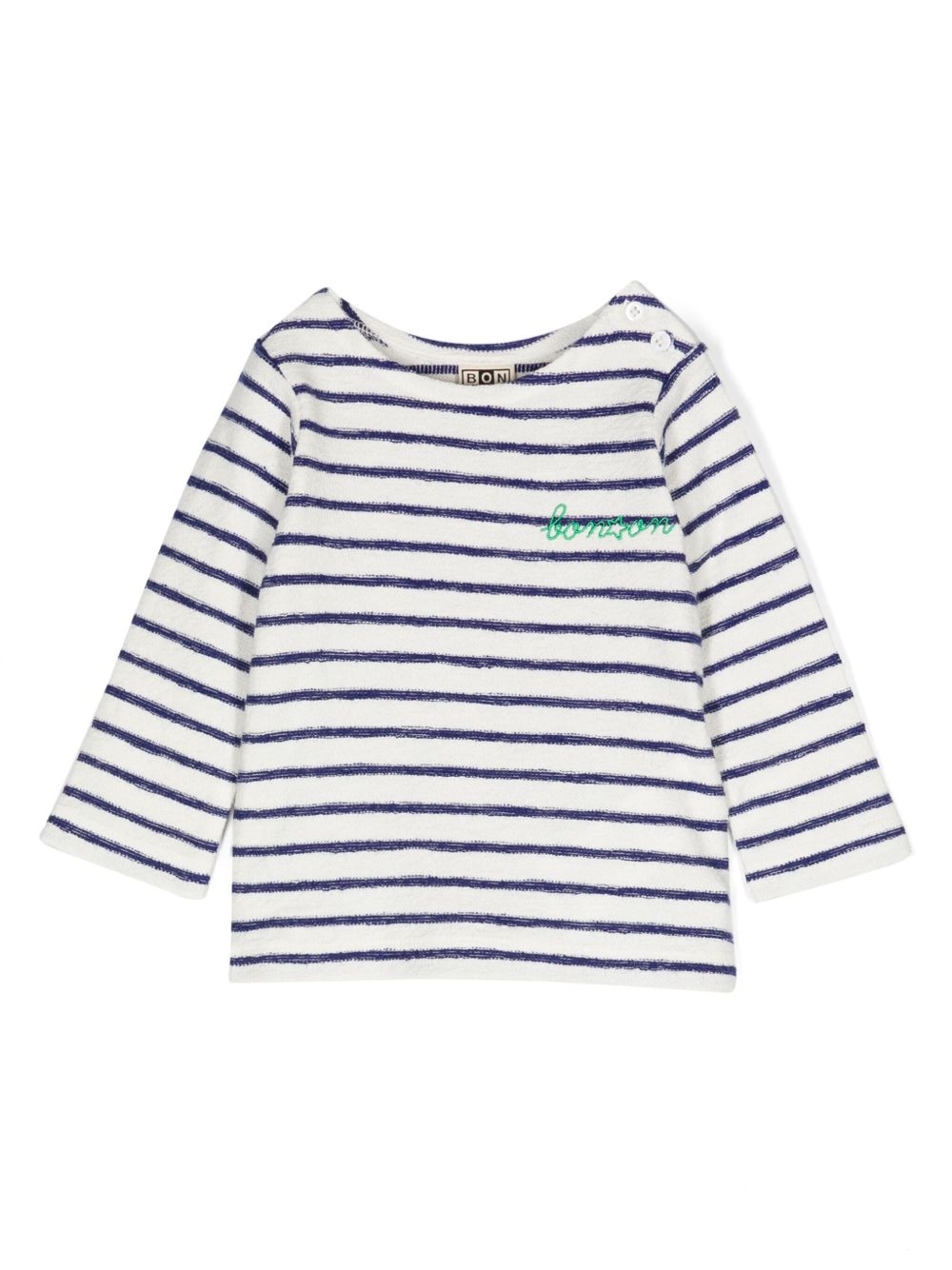 Bonton logo刺绣条纹卫衣 - 白色