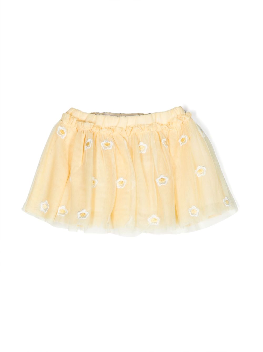 Stella McCartney Kids 花卉刺绣薄纱迷你半身裙 - 黄色