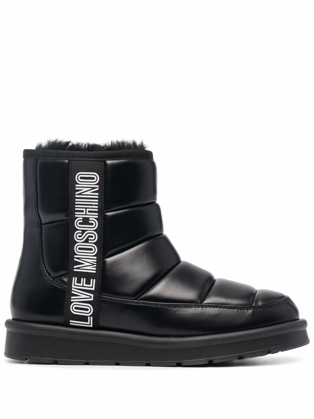 Love Moschino 莫斯奇诺 logo印花厚底短靴 - 黑色