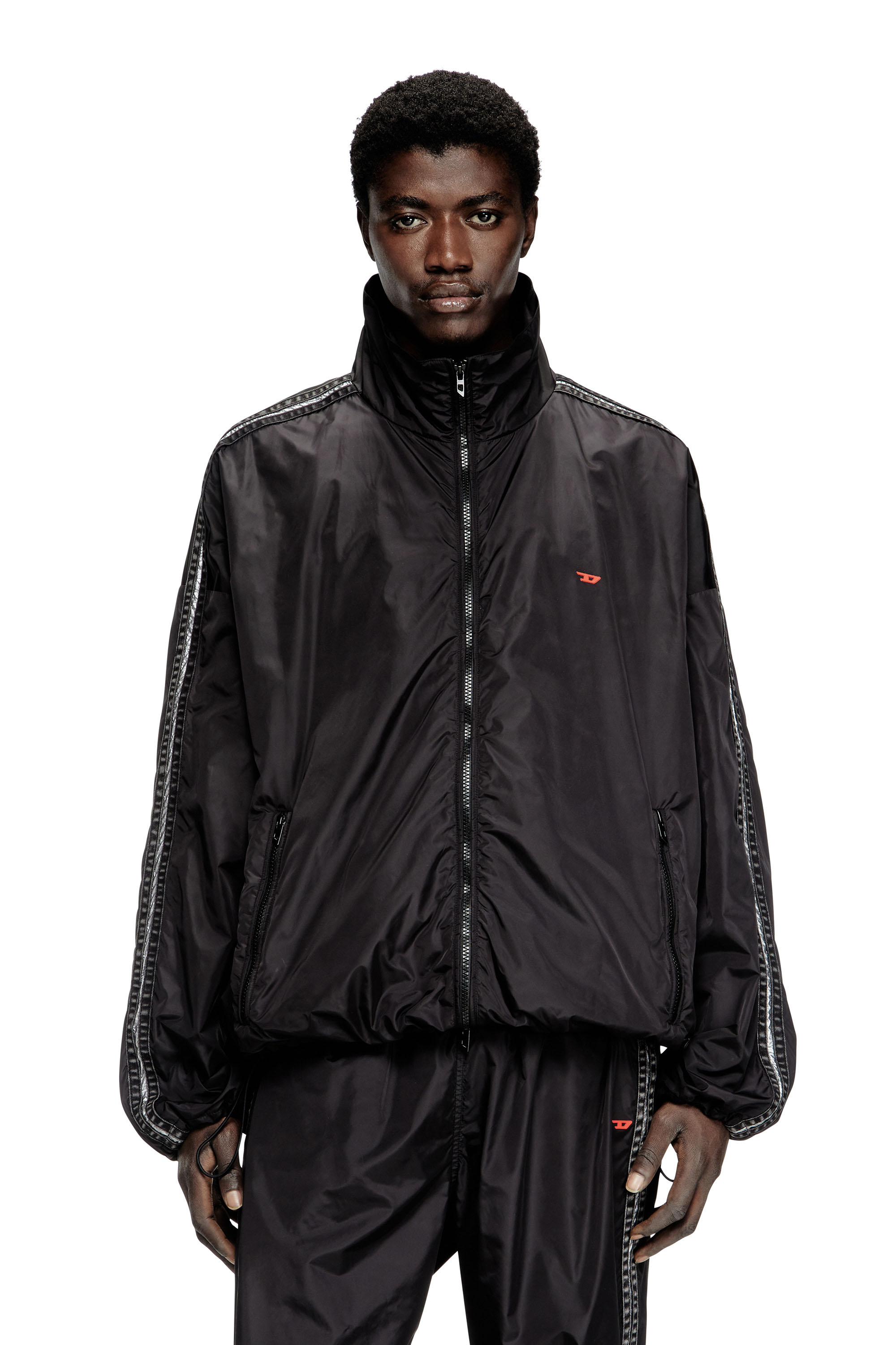 Diesel - Nylon track jacket with denim bands - Jackets - Man - Black