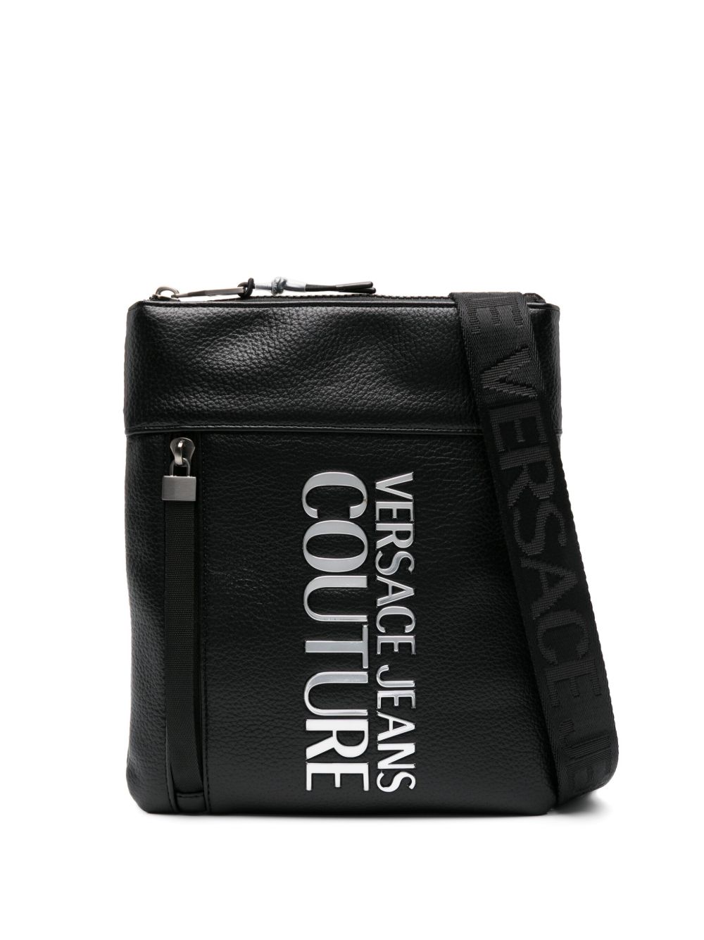 Versace Jeans Couture logo标牌人造皮革邮差包 - 黑色