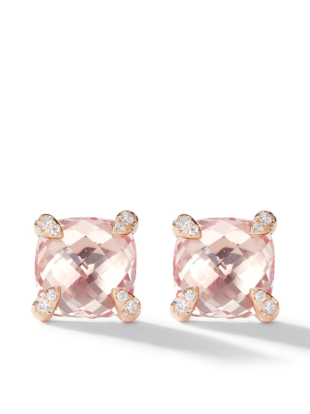 David Yurman Chatelaine 18K玫瑰金摩根石钻石耳钉 - 粉色
