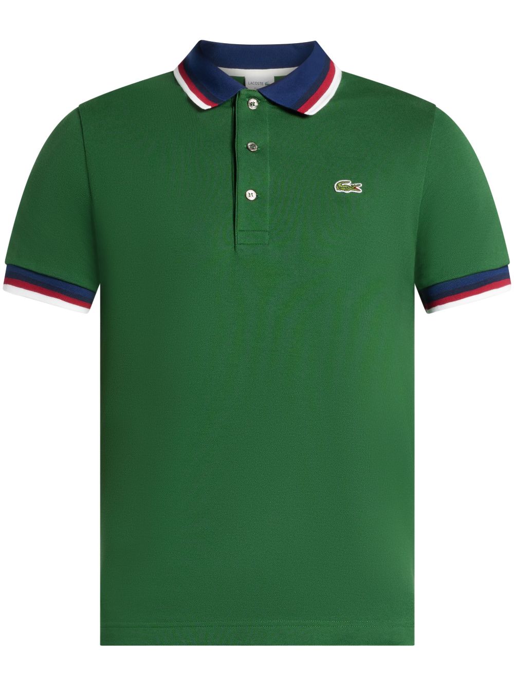 Lacoste logo刺绣条纹边polo衫 - 绿色