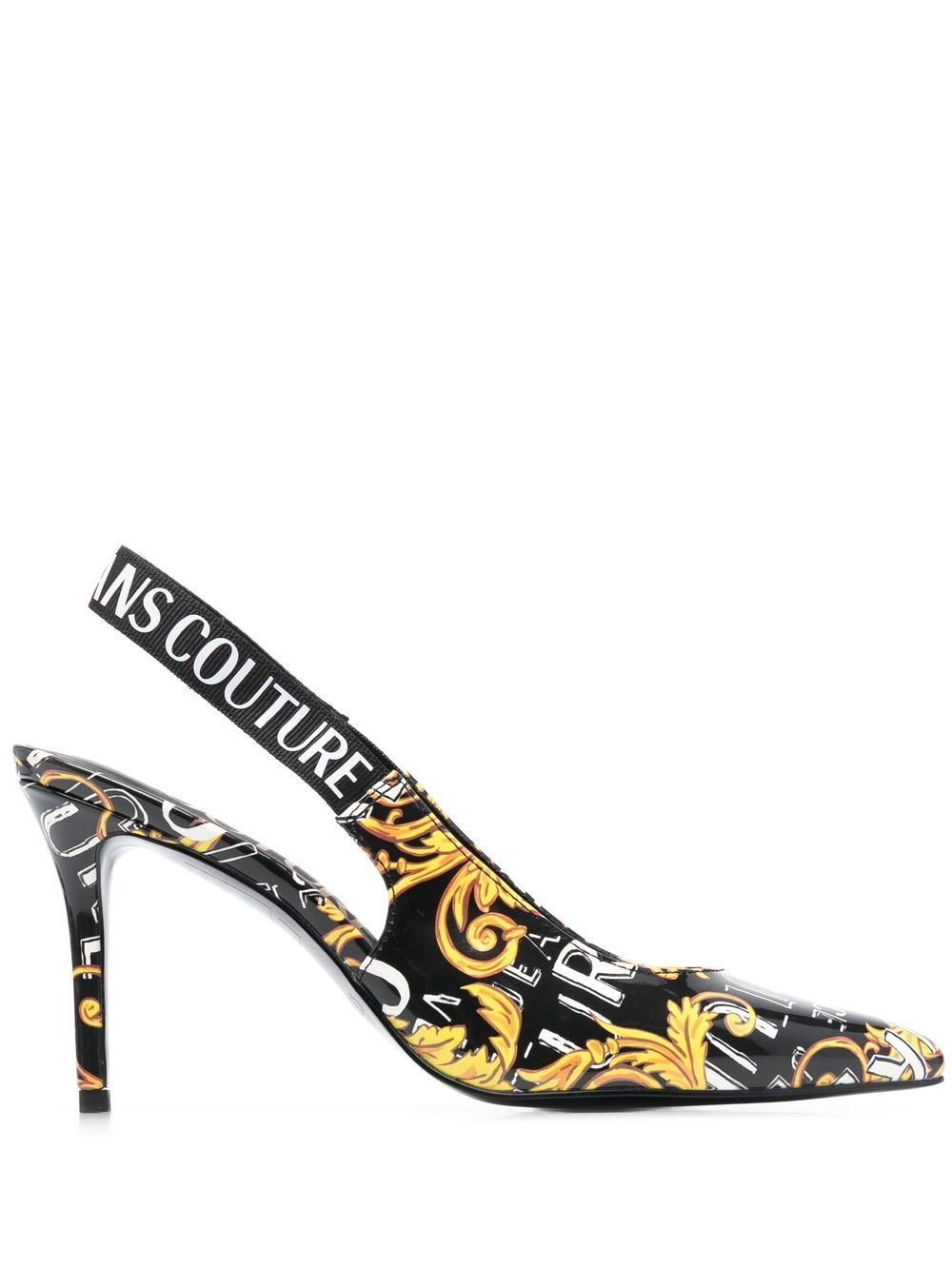 Versace Jeans Couture logo印花裹踝高跟鞋 - 黑色