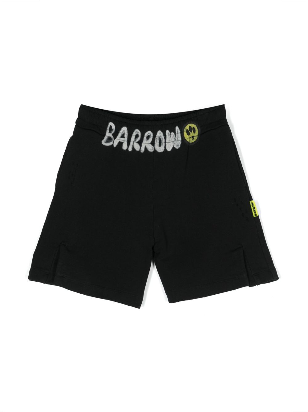 Barrow kids logo印花仿旧牛仔短裤 - 黑色