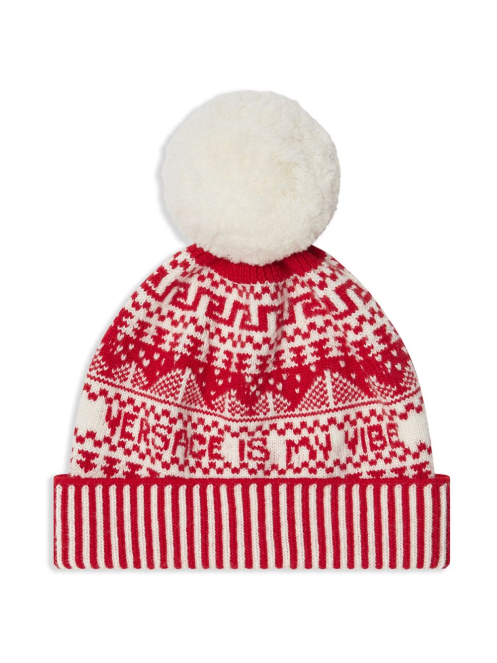 Versace Kids Fair Isle 提花羊毛套头帽 - 白色
