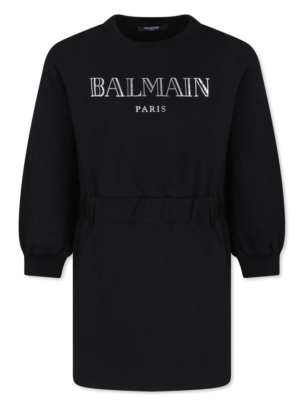 Balmain Kids logo刺绣棉卫衣式连衣裙 - 黑色