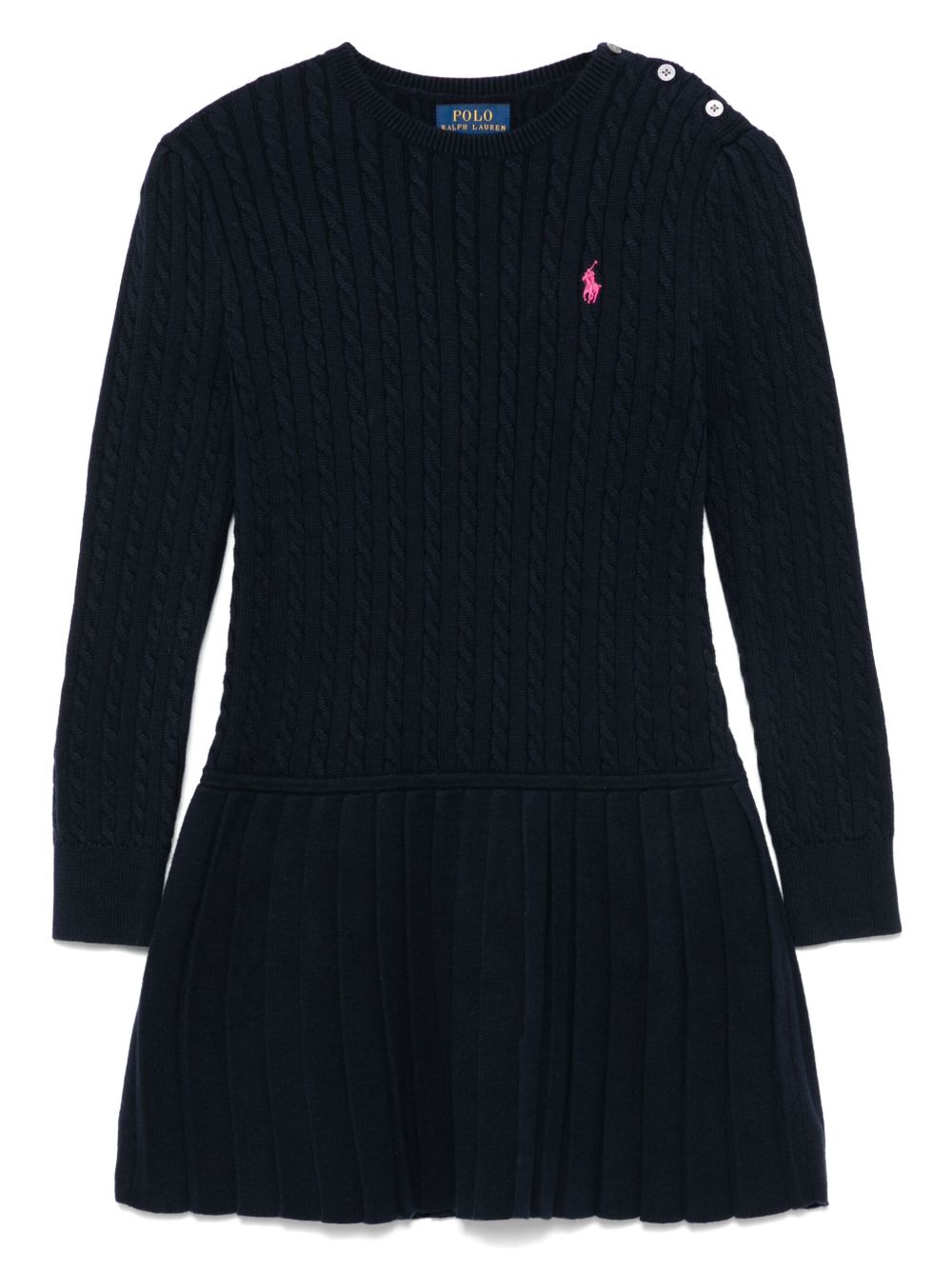 POLO RALPH LAUREN KIDS 棉粗绞花针织连衣裙 - 蓝色