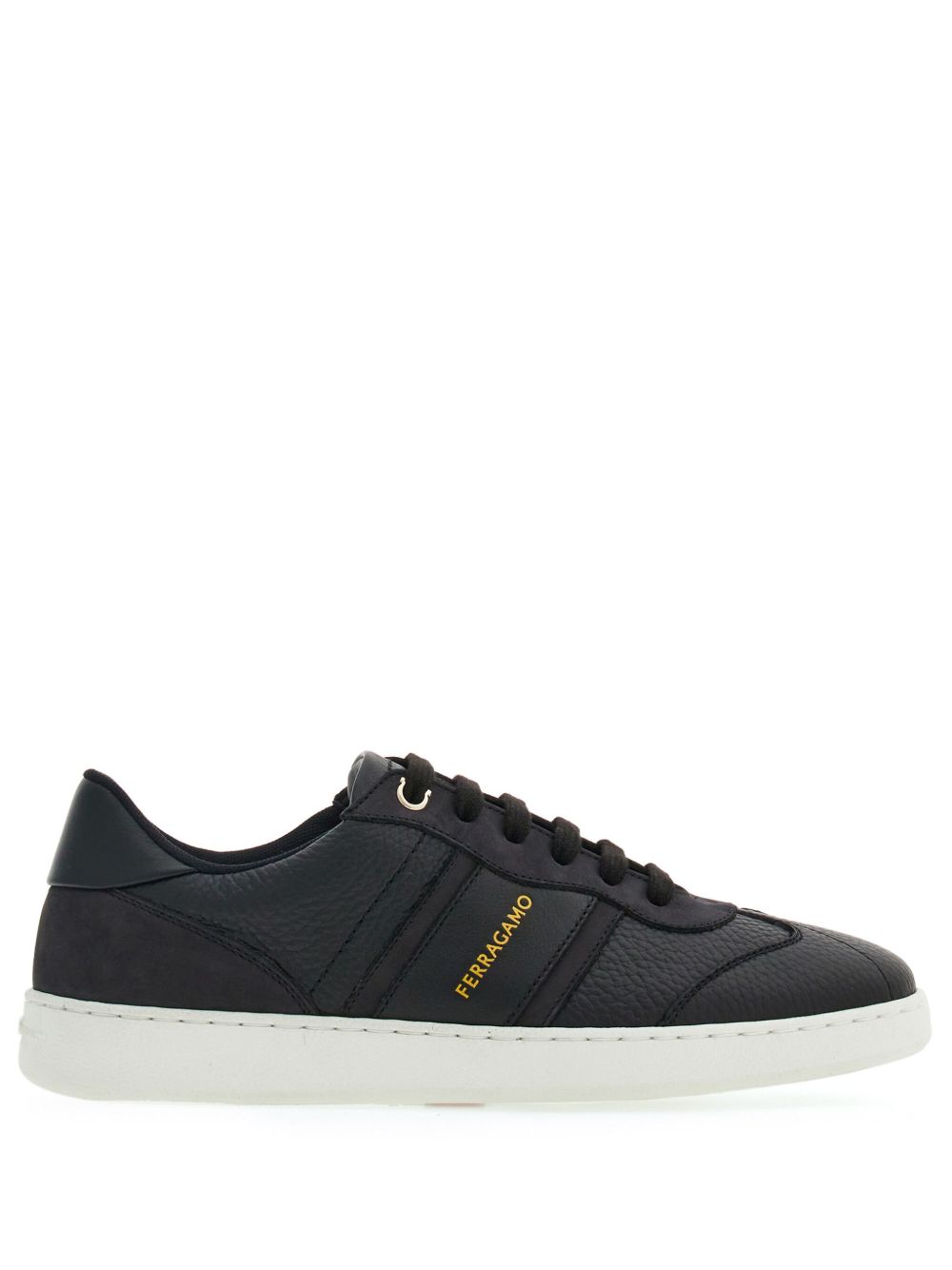 Ferragamo logo印花皮质运动鞋 - 黑色