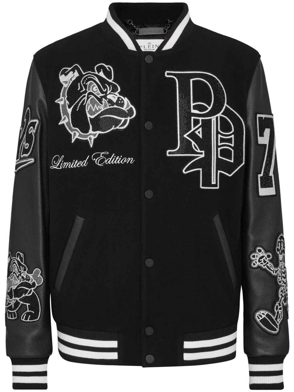Philipp Plein Bulldog 贴花飞行员夹克 - 黑色