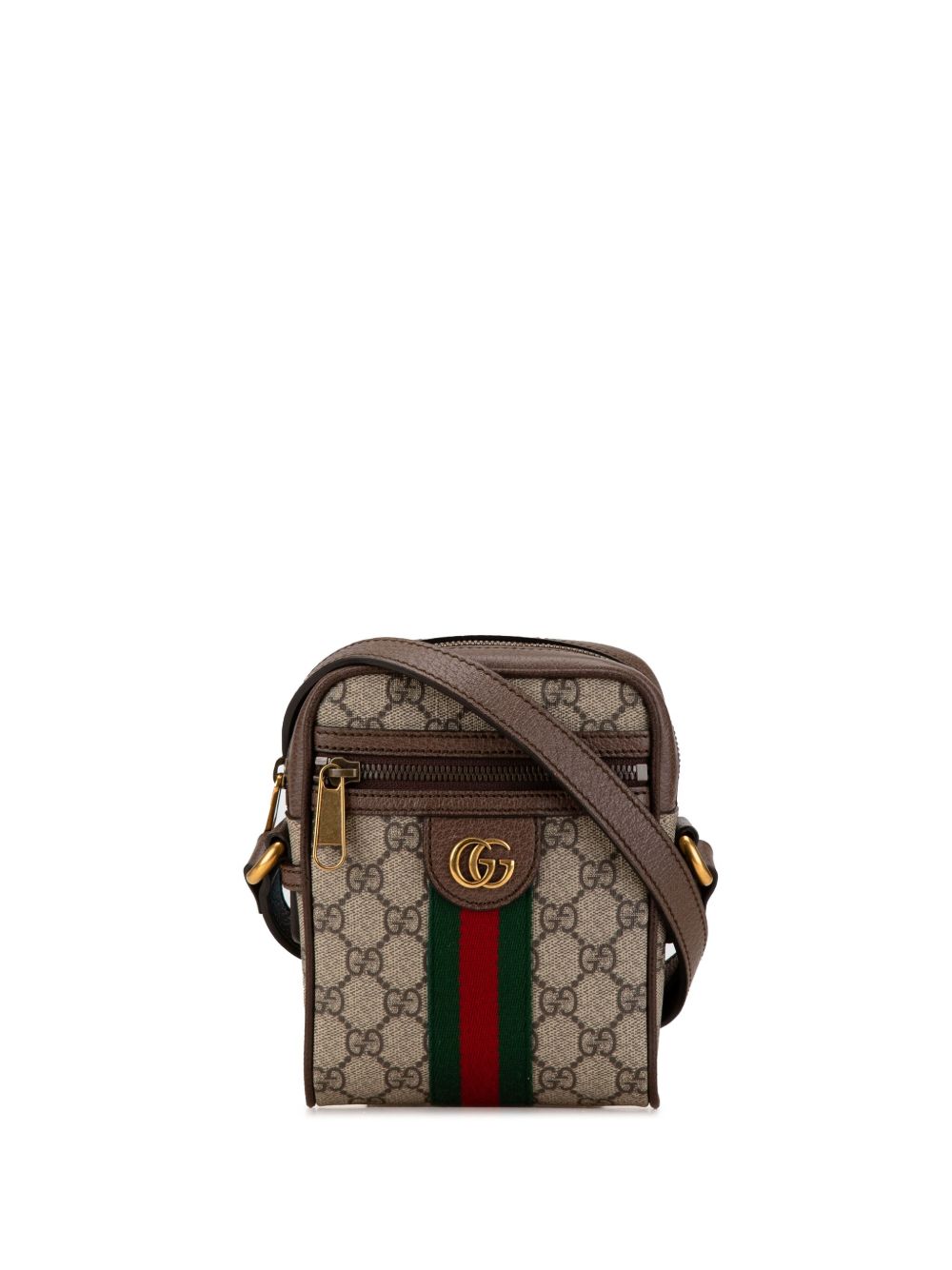 Gucci Pre-Owned GG Supreme Ophidia 迷你斜挎包 （2016-2024年典藏款 ） - 褐色