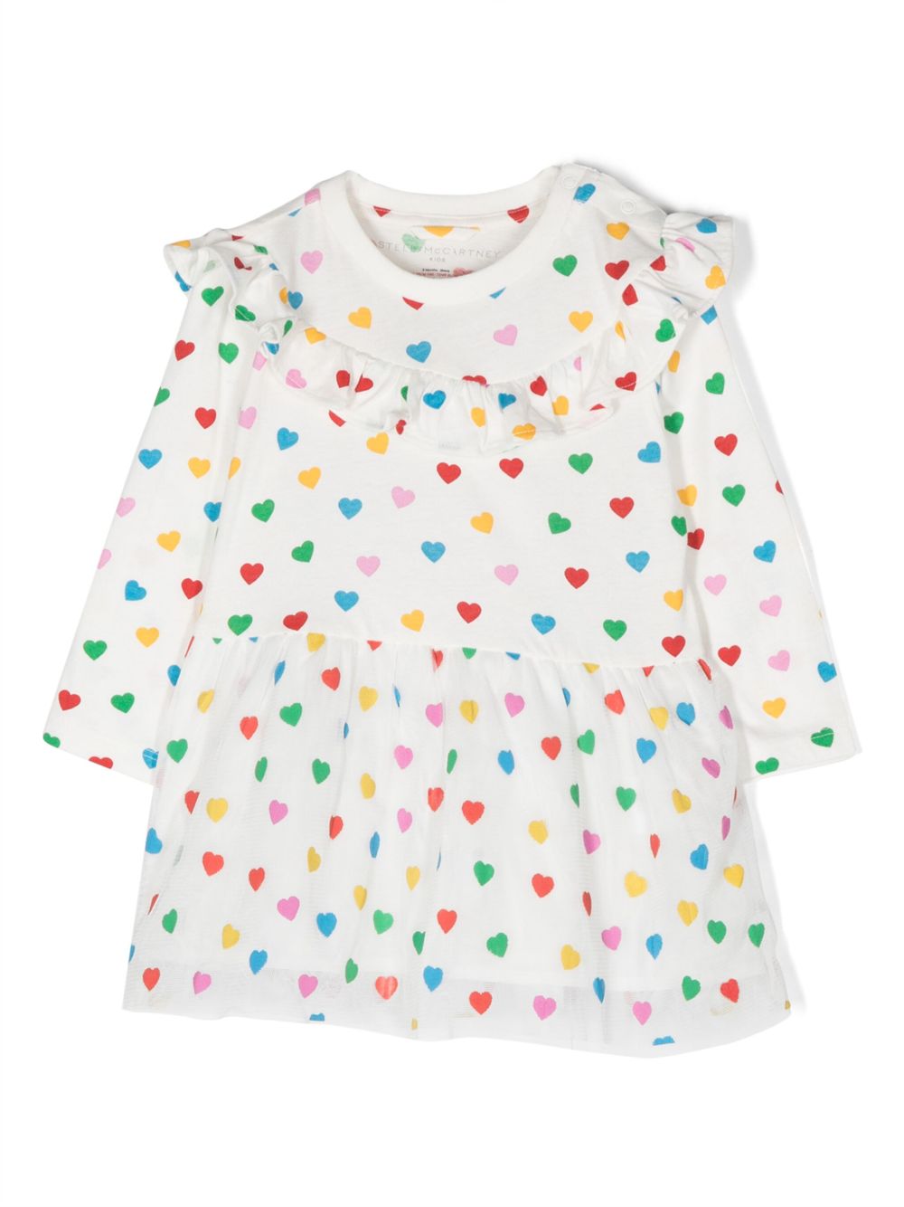 Stella McCartney Kids 爱心印花棉连衣裙 - 白色