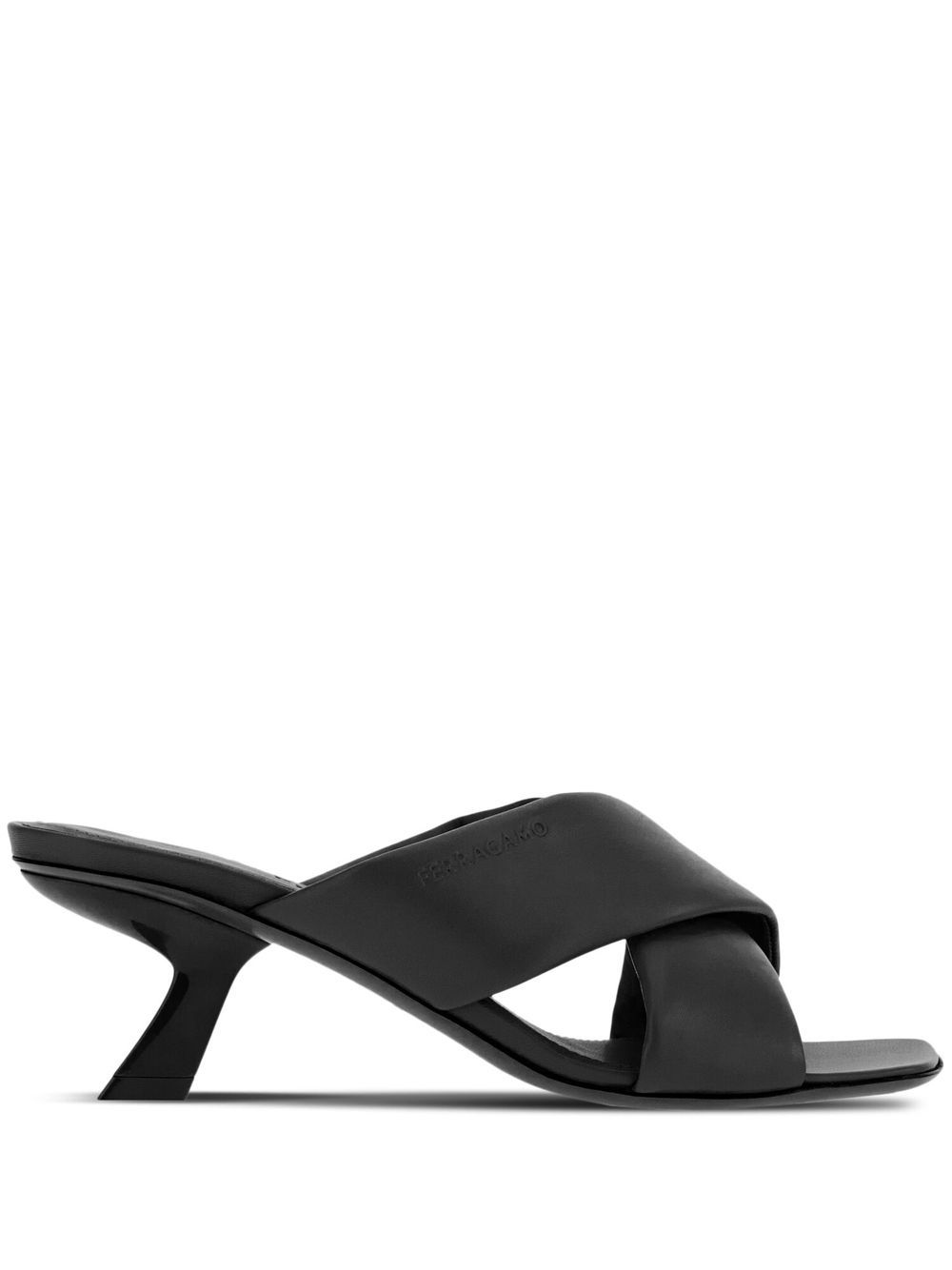 Ferragamo 小羊皮交叉带穆勒鞋 - 黑色