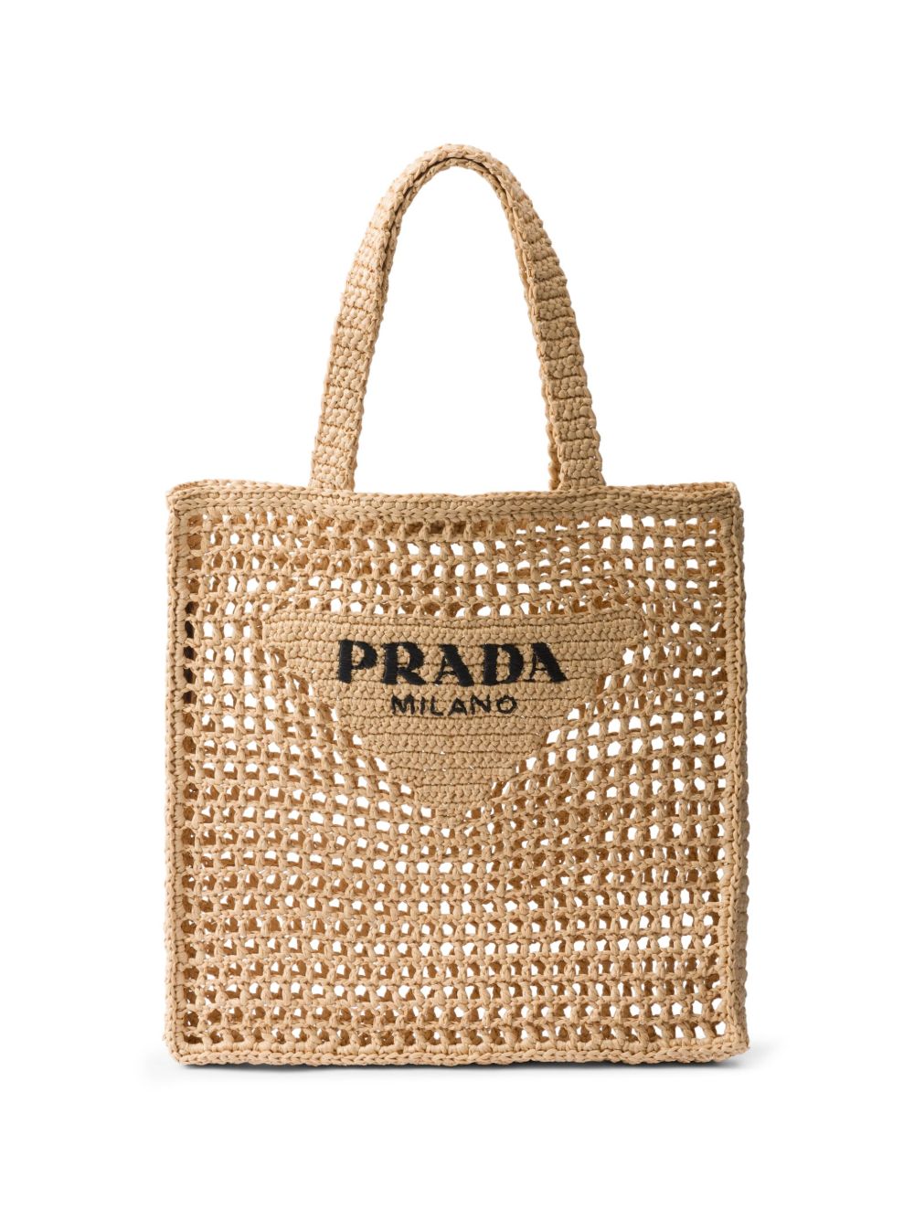 Prada logo刺绣草编托特包 - 中性色