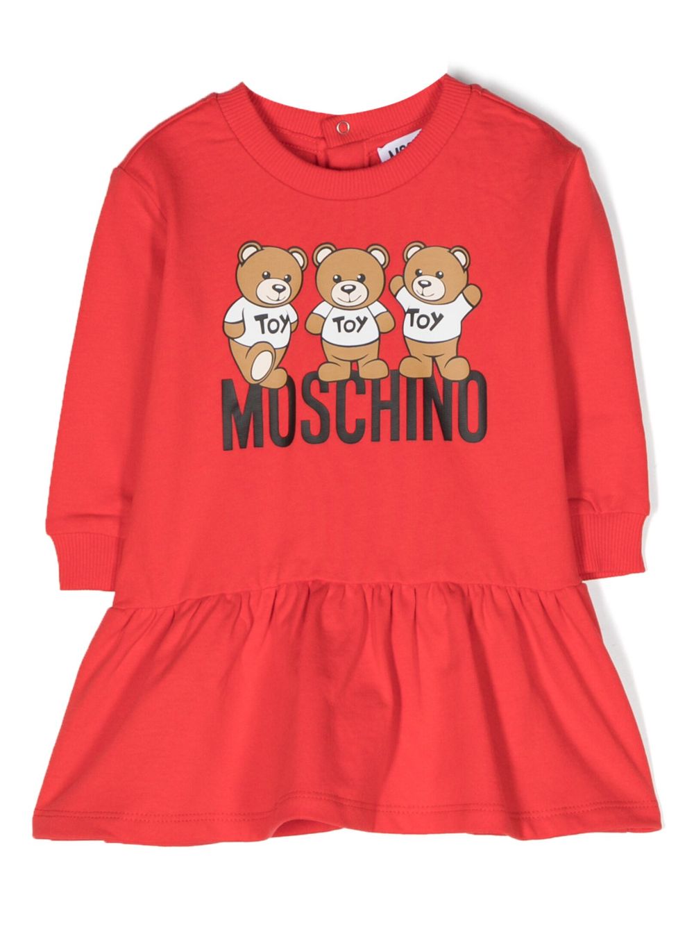 Moschino Kids Teddy Bear 图案棉连衣裙 - 红色