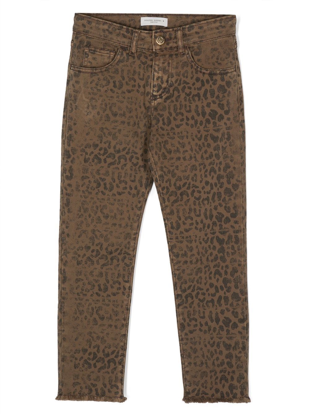 Golden Goose Kids 豹纹牛仔裤 - 褐色