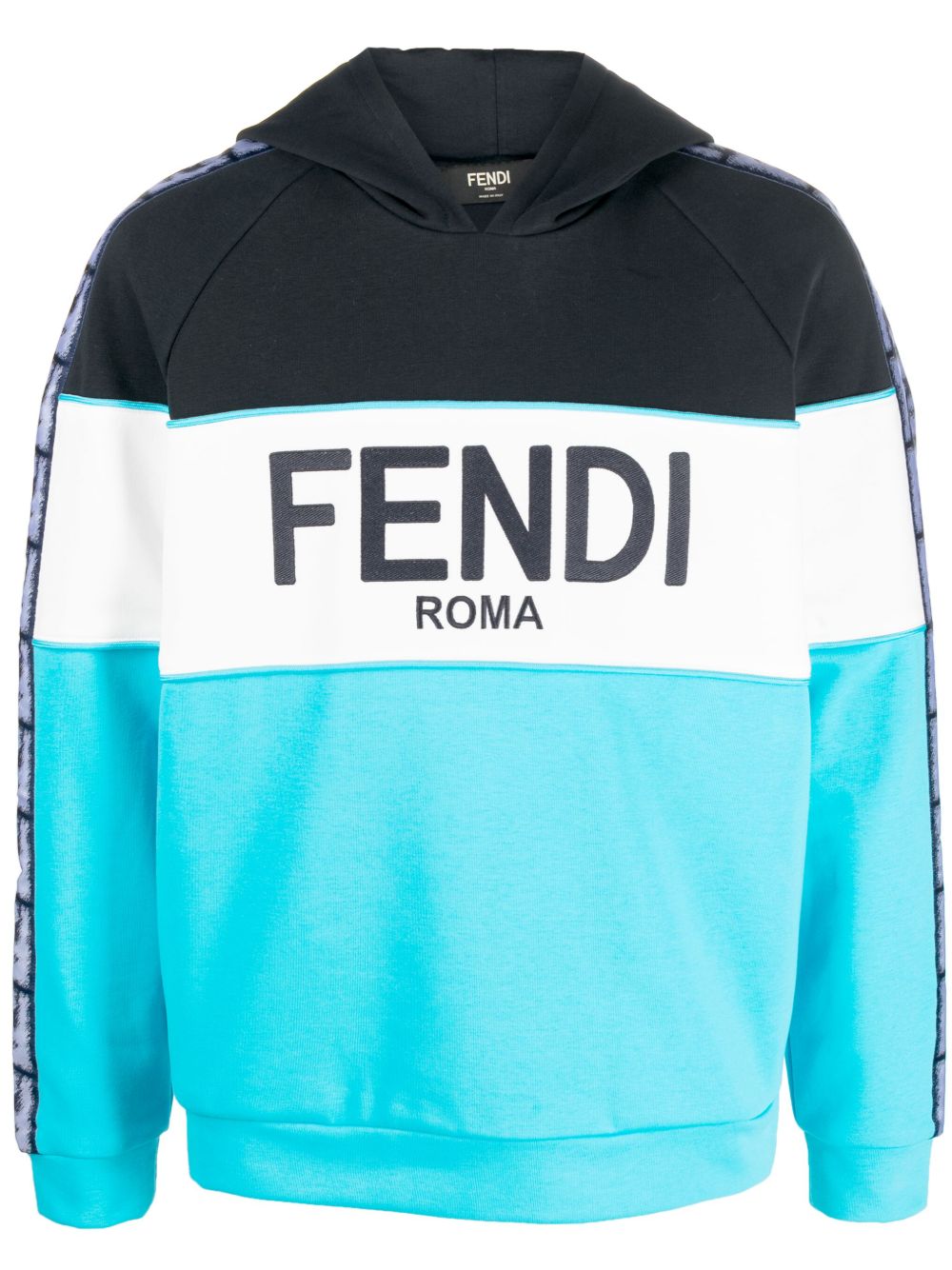 FENDI logo印花经典印花织带连帽衫 - 蓝色