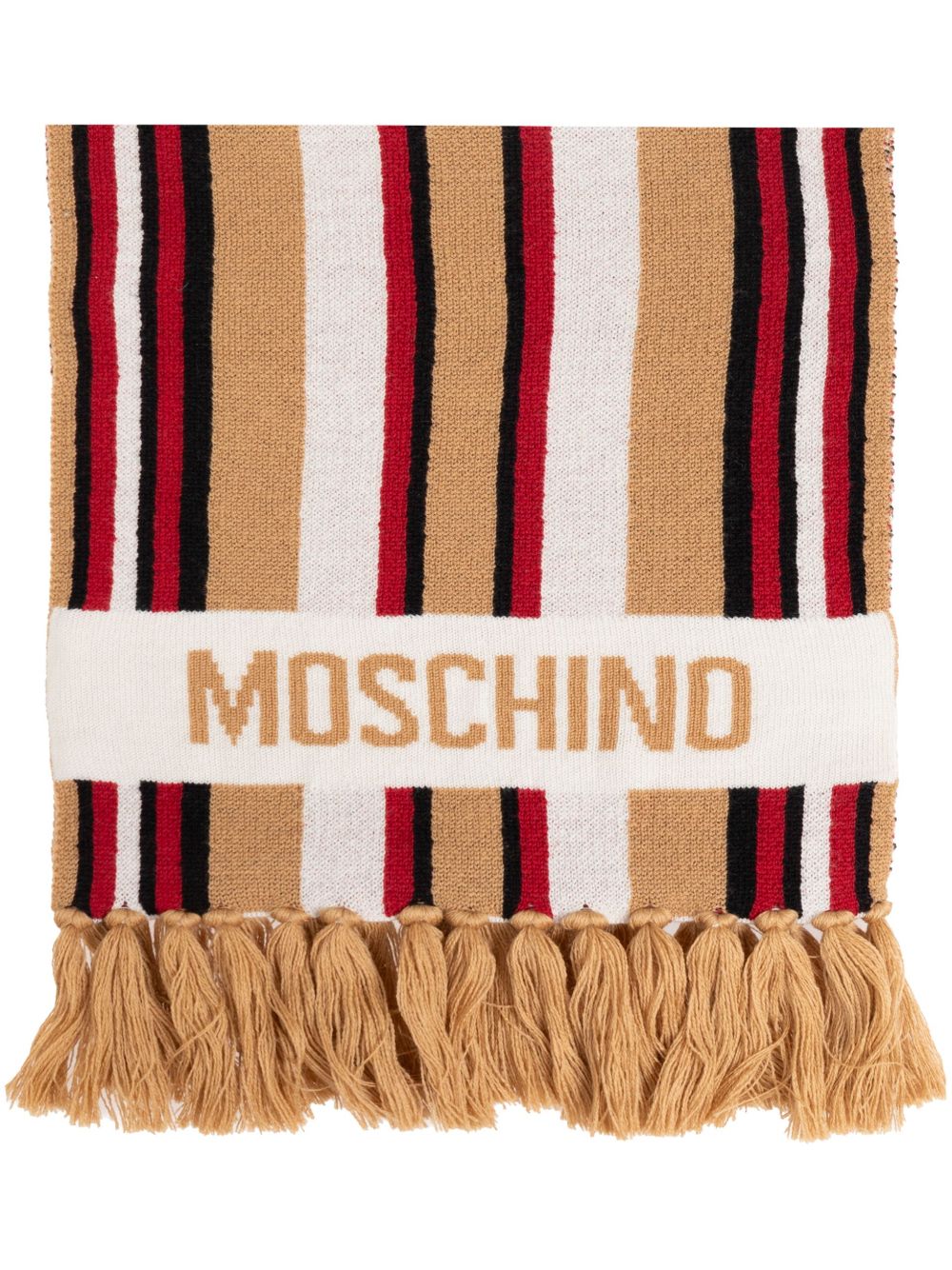 Moschino logo嵌花条纹羊毛围巾 - 中性色