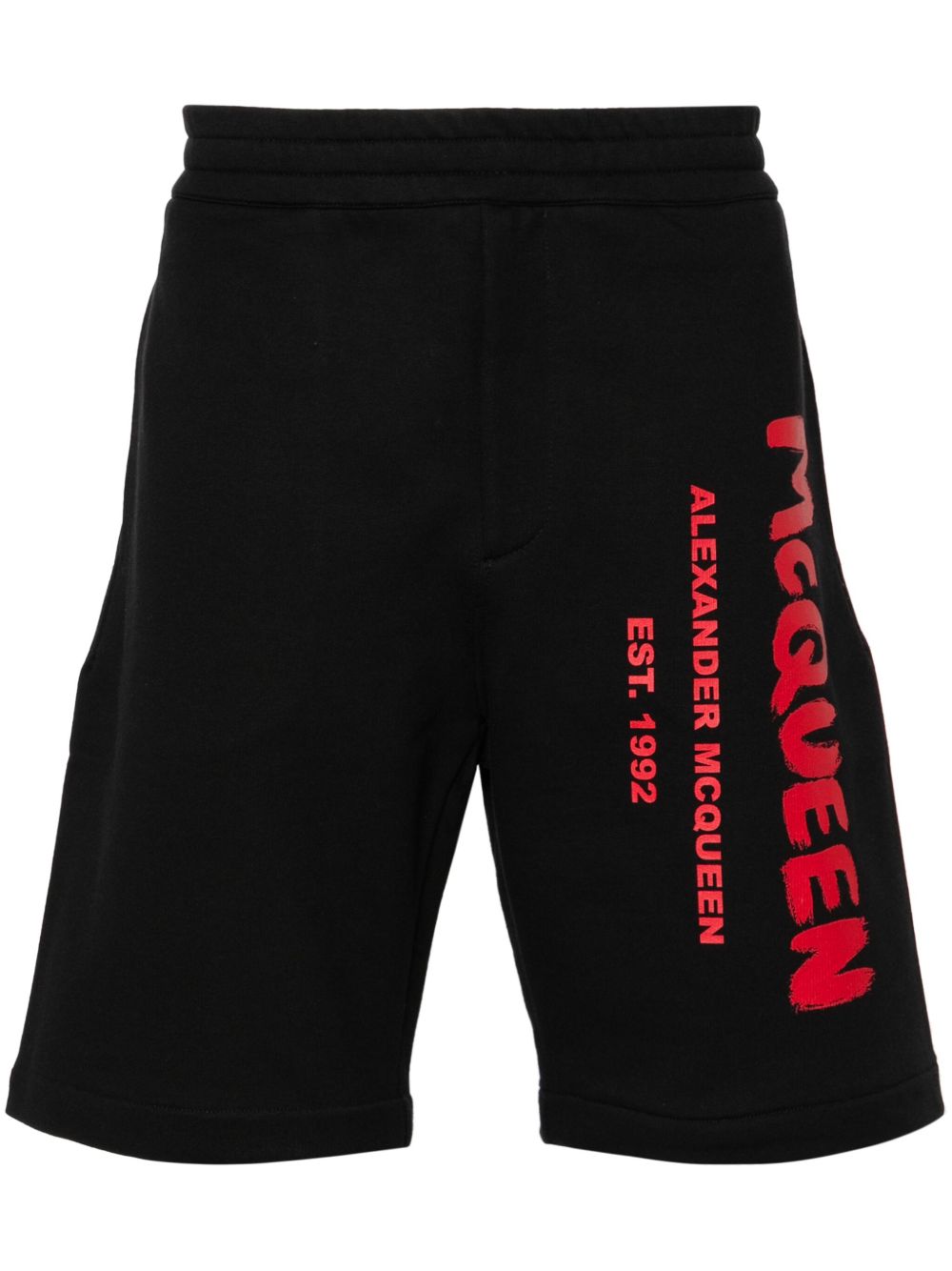 Alexander McQueen logo印花棉短裤 - 黑色