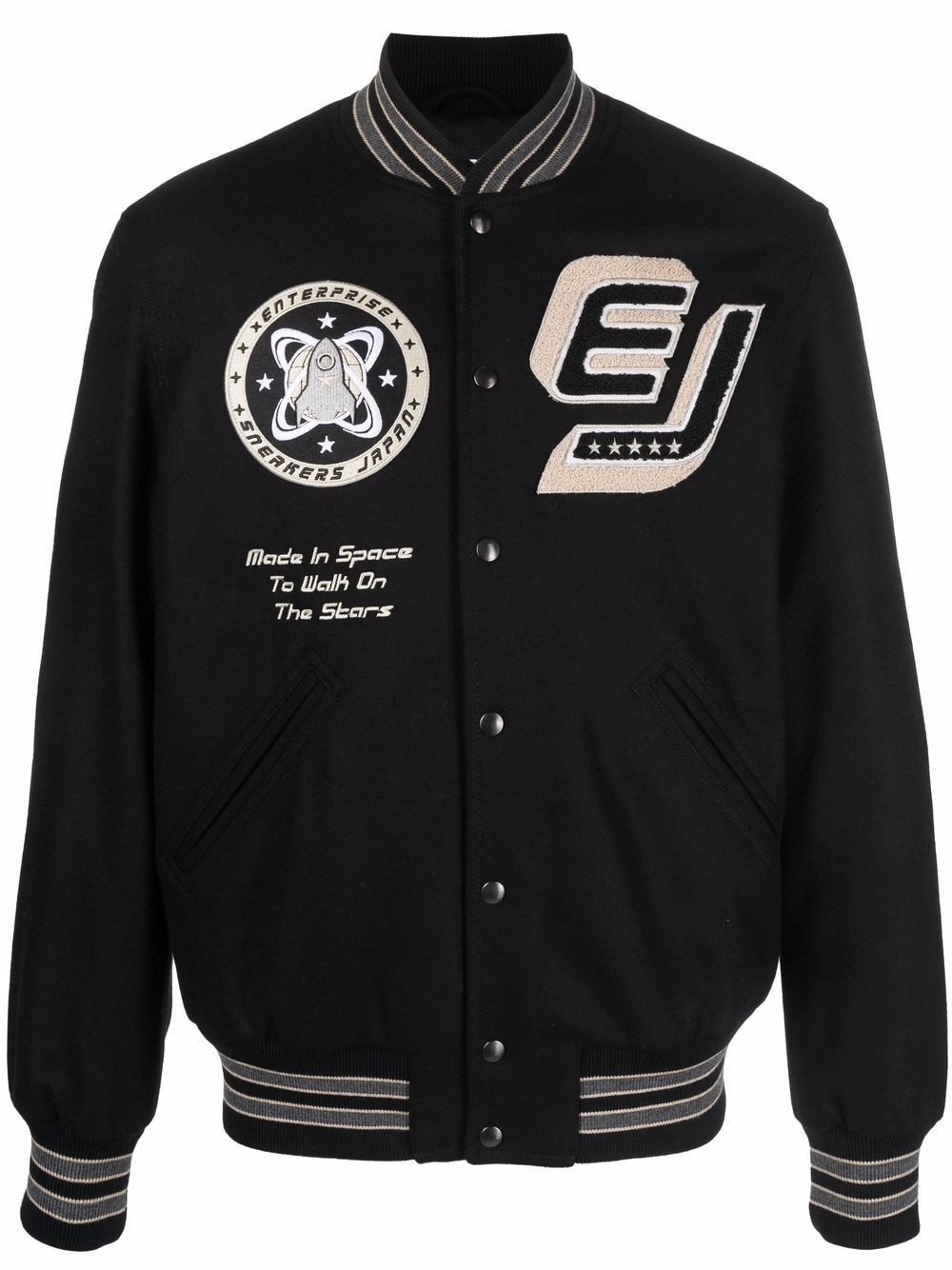 Enterprise Japan Varsity 贴花细节飞行员夹克 - 黑色