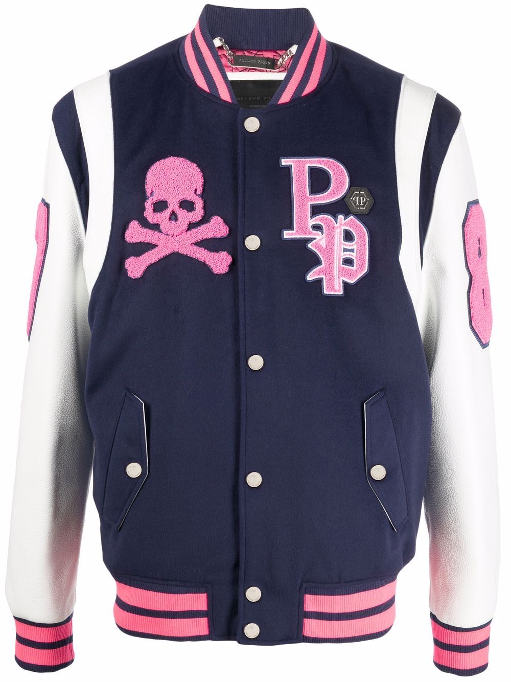 Philipp Plein logo刺绣棒球夹克 - 蓝色