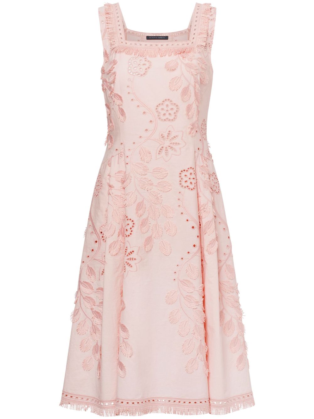 Alberta Ferretti 马德拉刺绣中长连衣裙 - 粉色