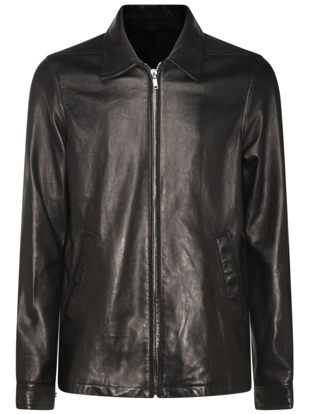 Rick Owens 拉链皮夹克 - 黑色