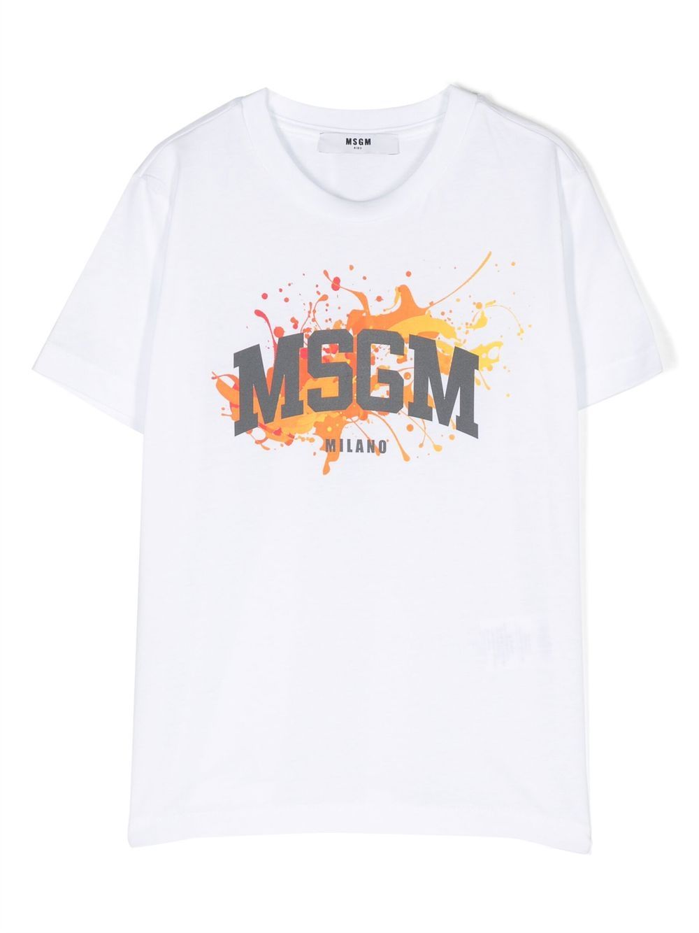 MSGM Kids 泼漆效果logo印花T恤 - 白色