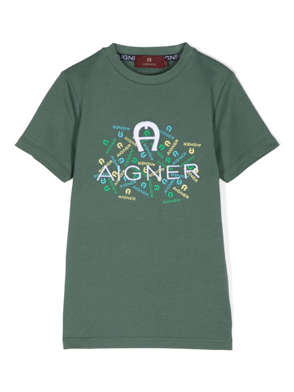 Aigner Kids logo刺绣T恤 - 绿色
