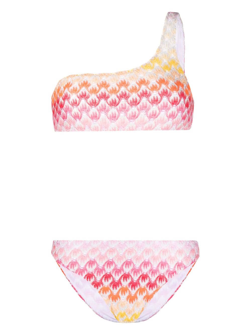 Missoni Z字形图案编织金银丝比基尼套装 - 红色